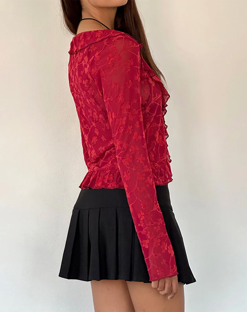 Noemi Cardigan in Red Grunge Floral Flock - Image 3