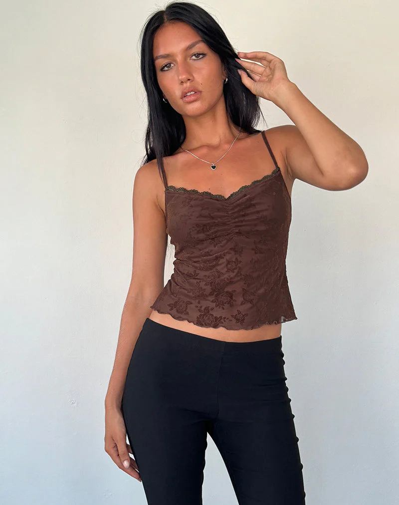 Noira Cami Top in Romantic Rose Flock Brown - Image 4