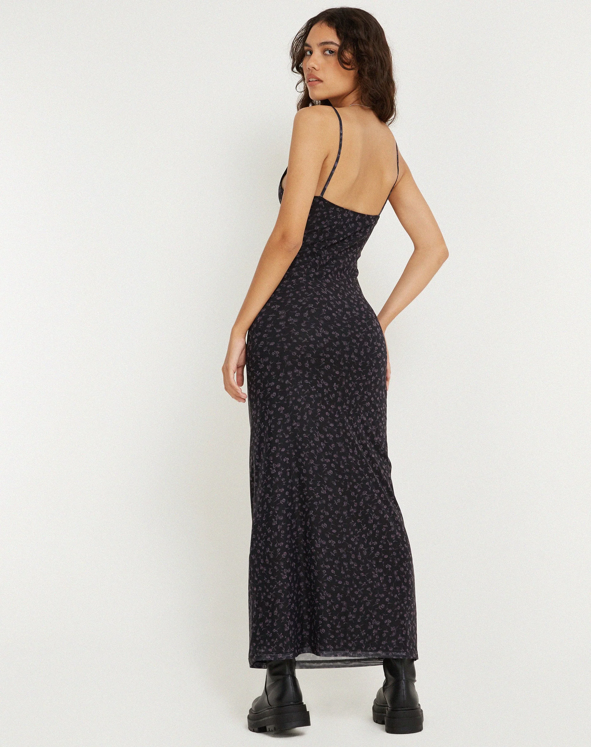 Norila Maxi Dress in Dark Ditsy Rose Black - Image 3
