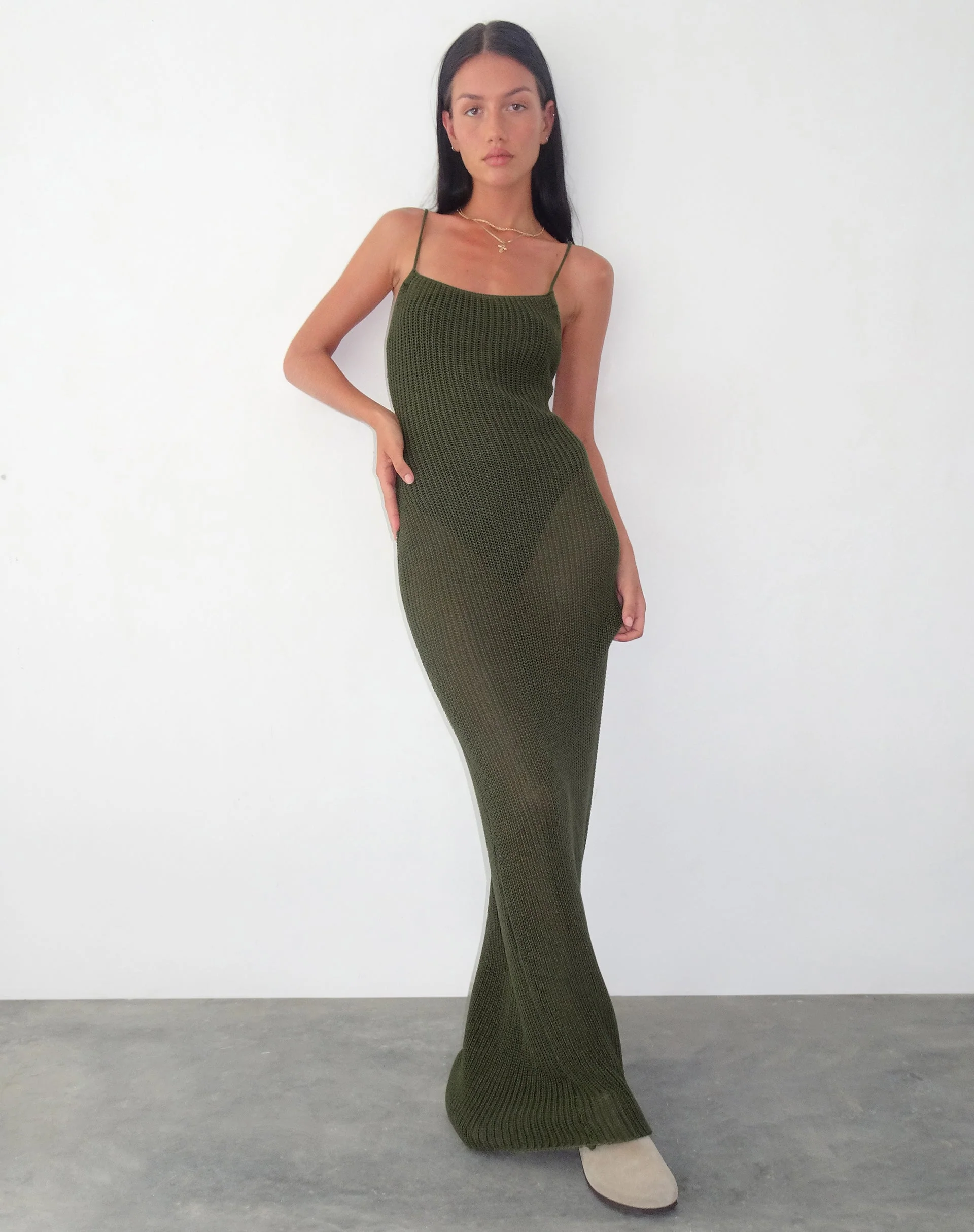 Norila Knitted Maxi Dress in Olive - Image 6