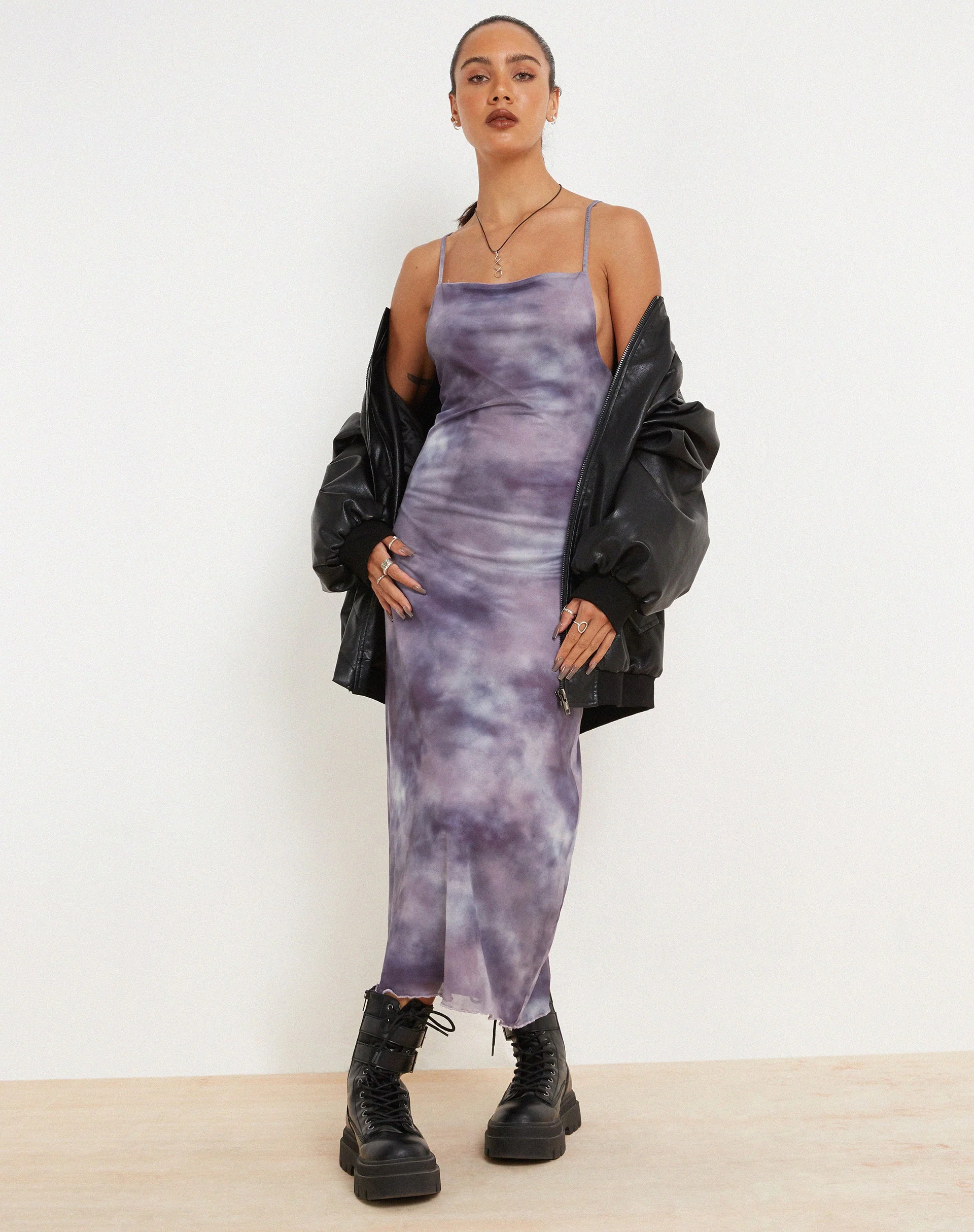 Norishi Printed Mesh Midi Dress in Smokey Gradients Purple - Image 3