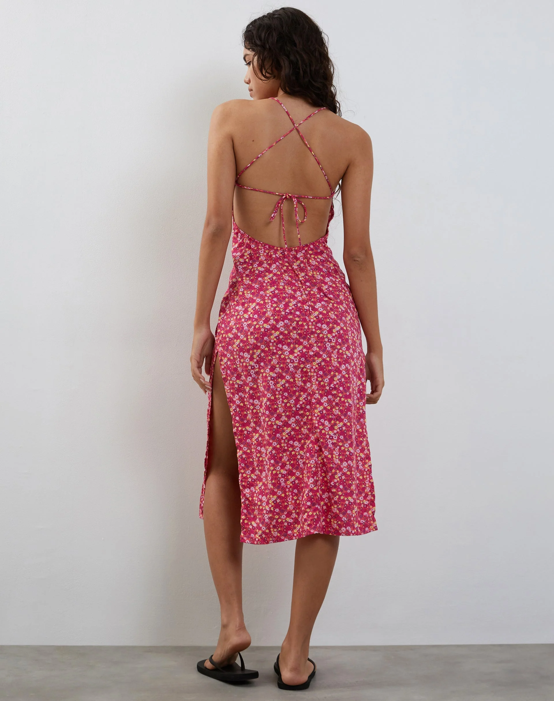 Nosita Midi Dress In Ditsy Floral Pink - Image 4