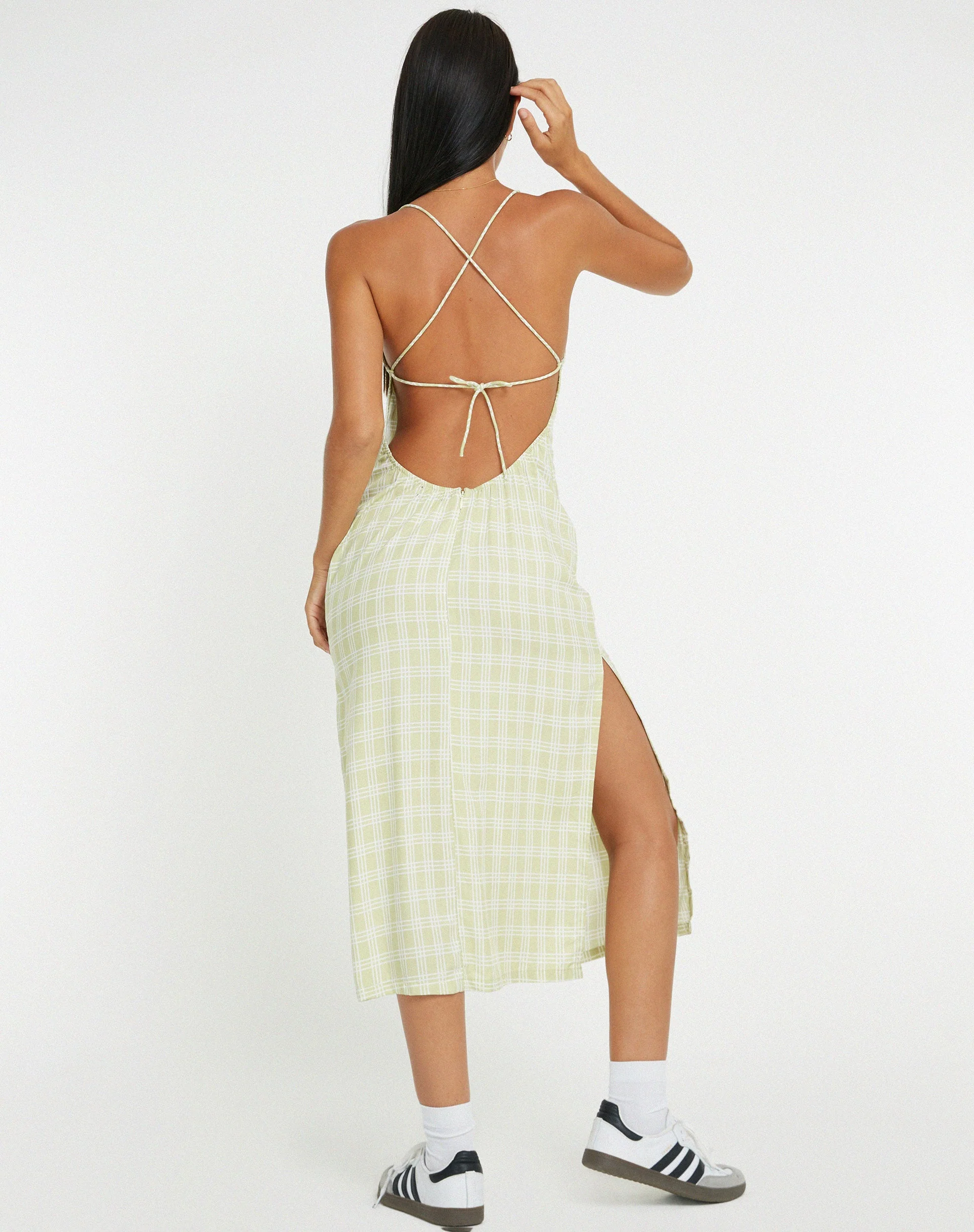 Nosita Midi Dress in Sage Check - Image 2