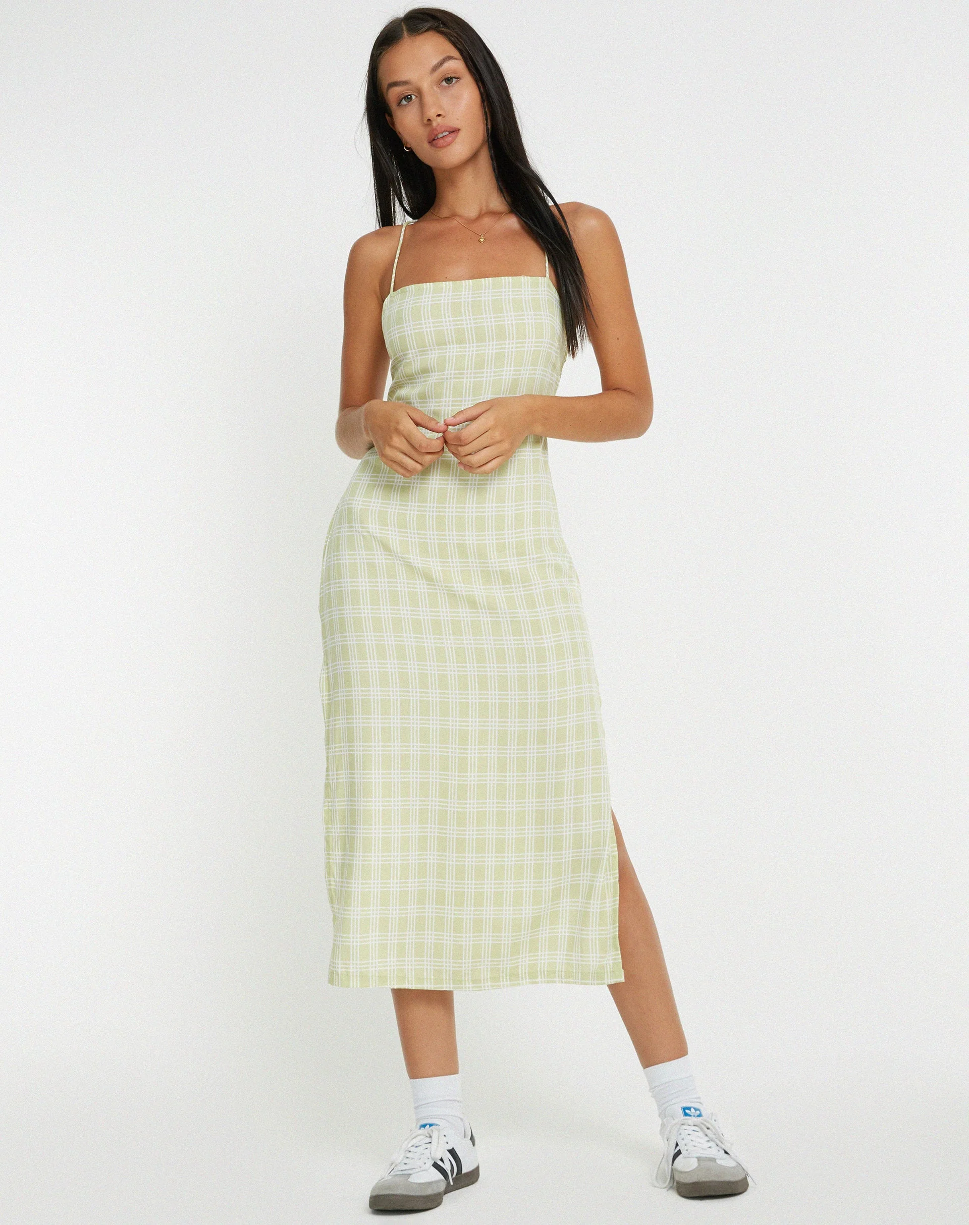 Nosita Midi Dress in Sage Check - Image 3