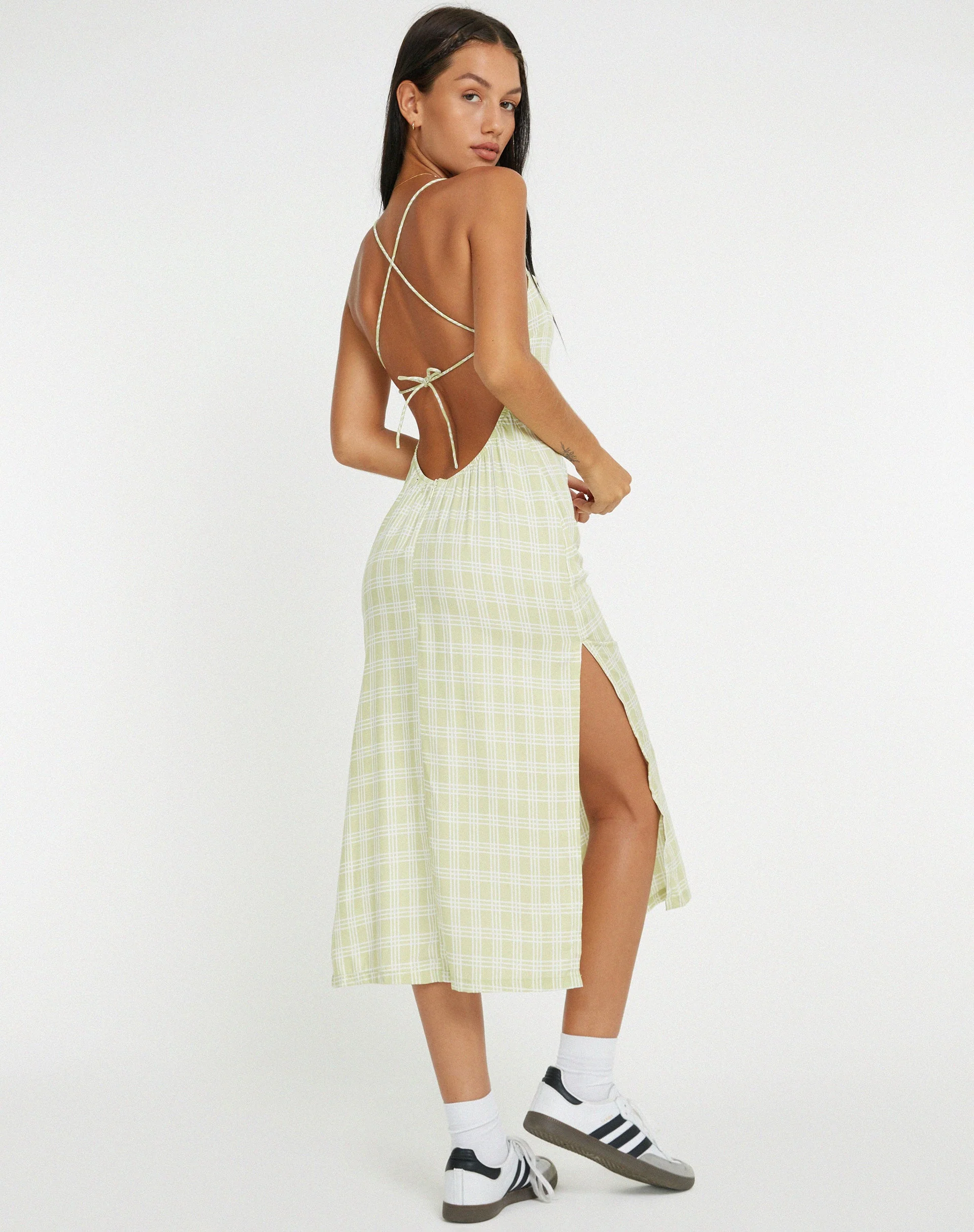Nosita Midi Dress in Sage Check - Image 4