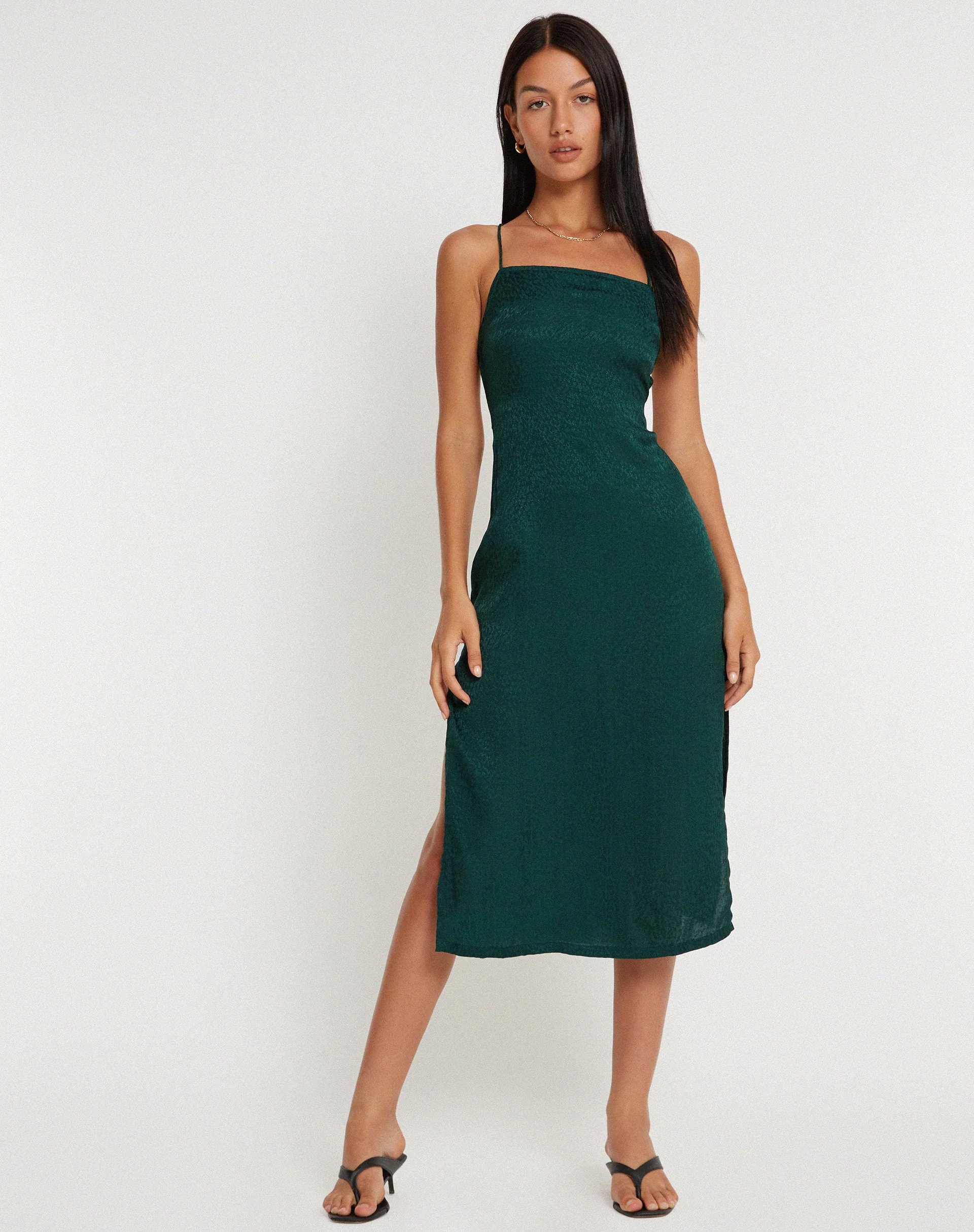 Nosita Midi Dress in Satin Cheetah Forest Green - Image 4