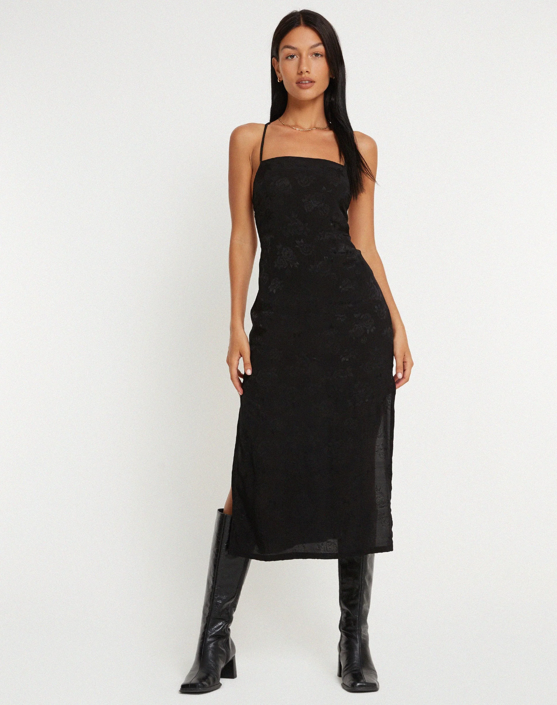 Nosita Midi Dress in Satin Rose Black - Image 6