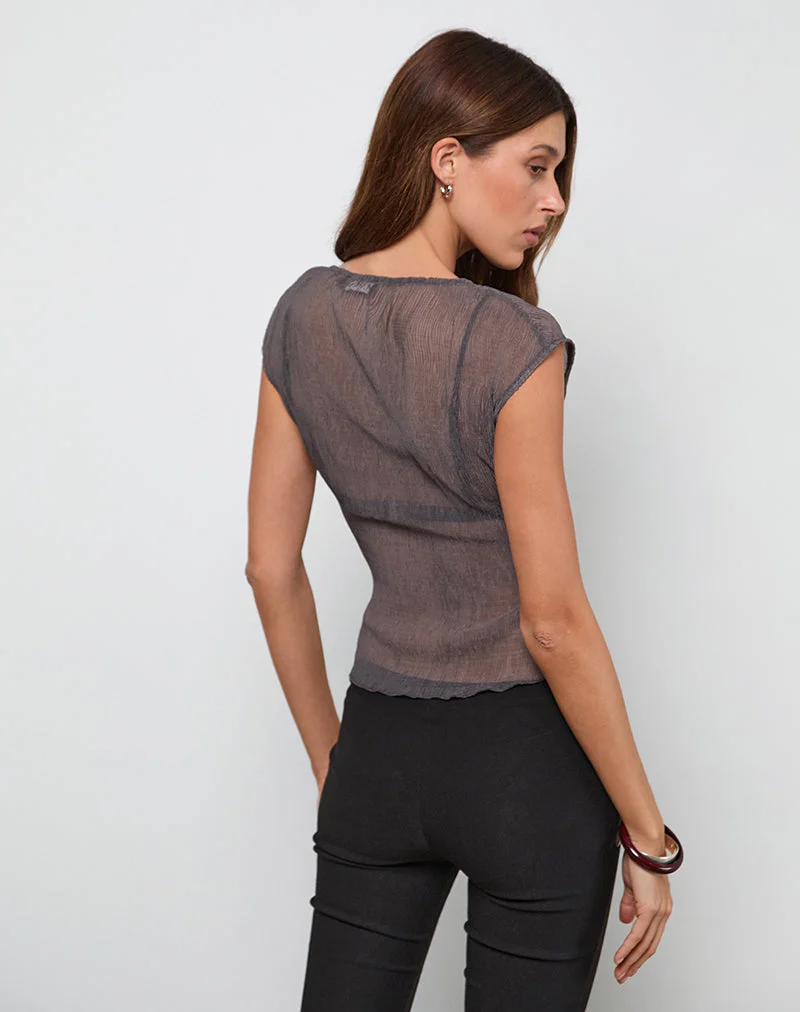 Nova Top in Grey Crinkle Chiffon - Image 3