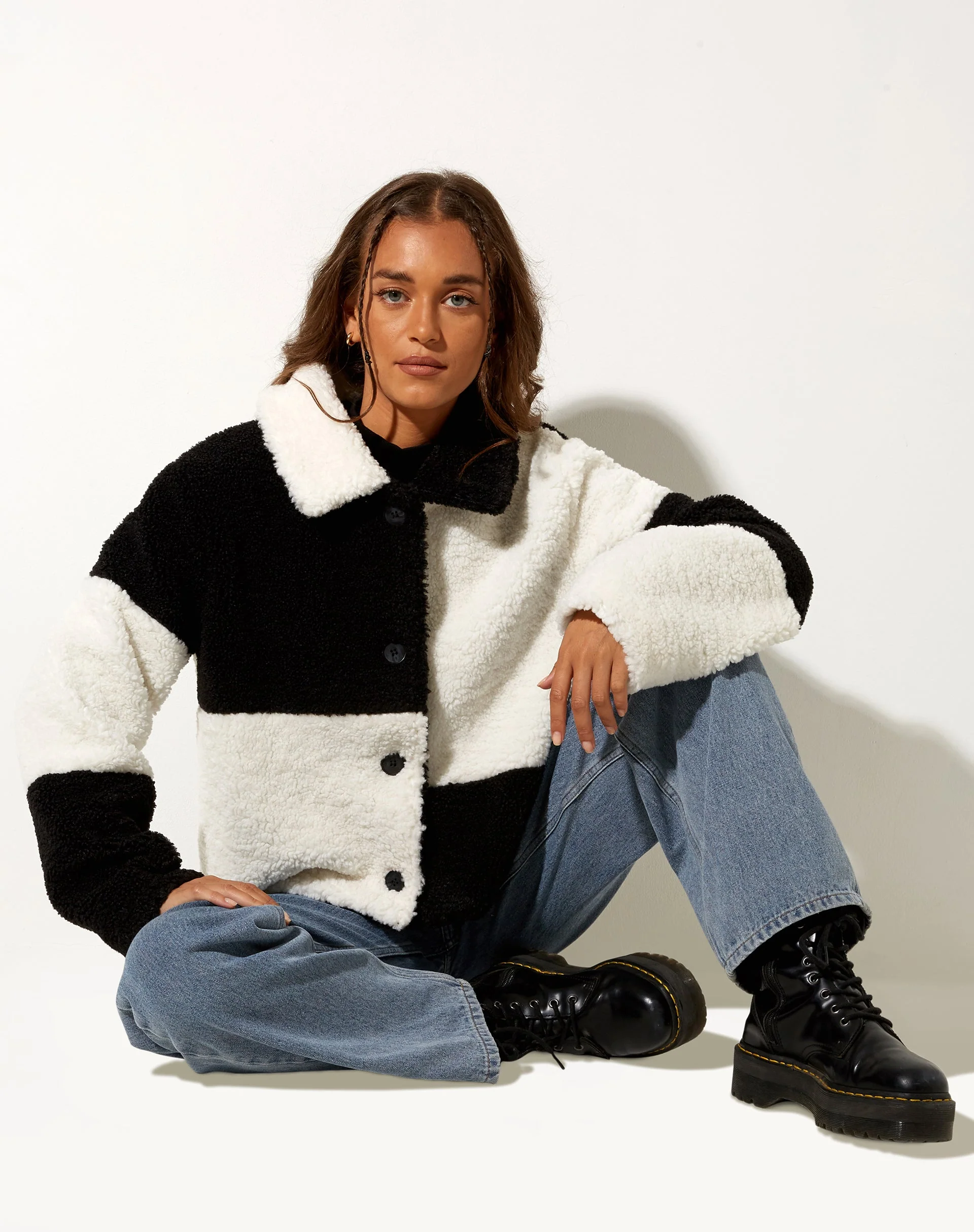Nuna Jacket in Borg Panelled Black and White - Image 3