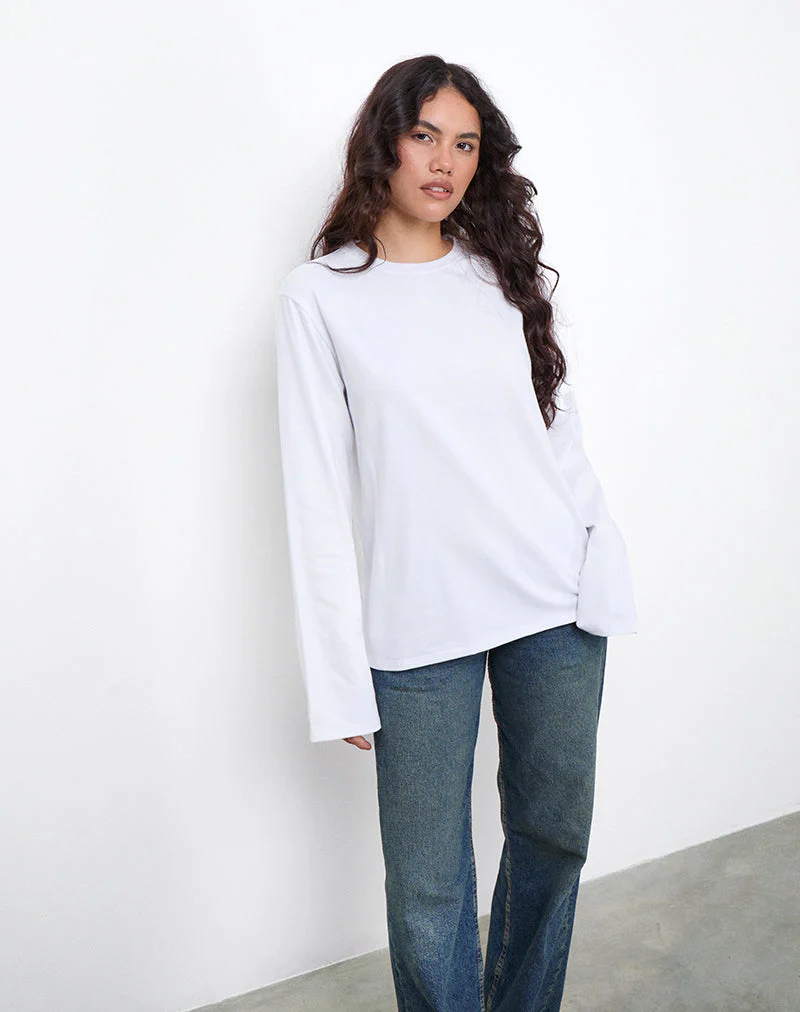 OB Oversized Long Sleeve Tee Top in White - Image 4