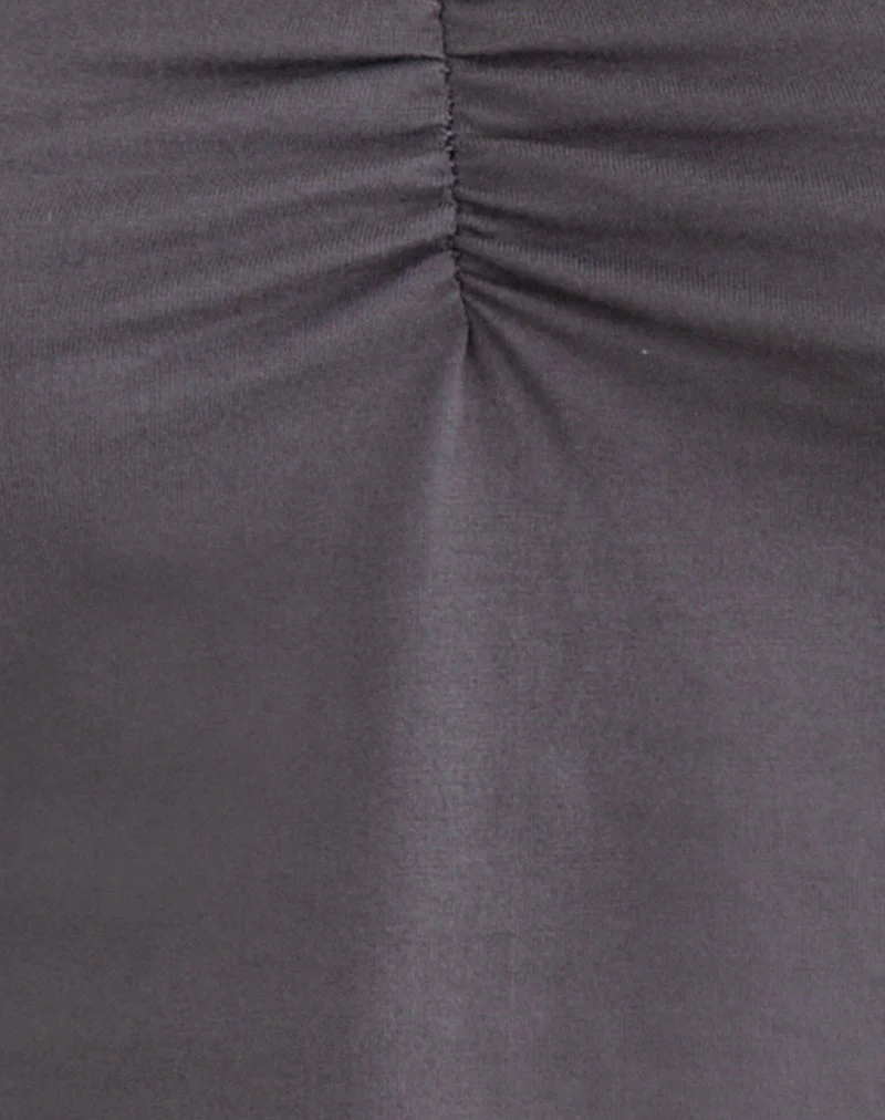 Obanai Short Sleeve V Neck Top in Charcoal Grey - Image 5