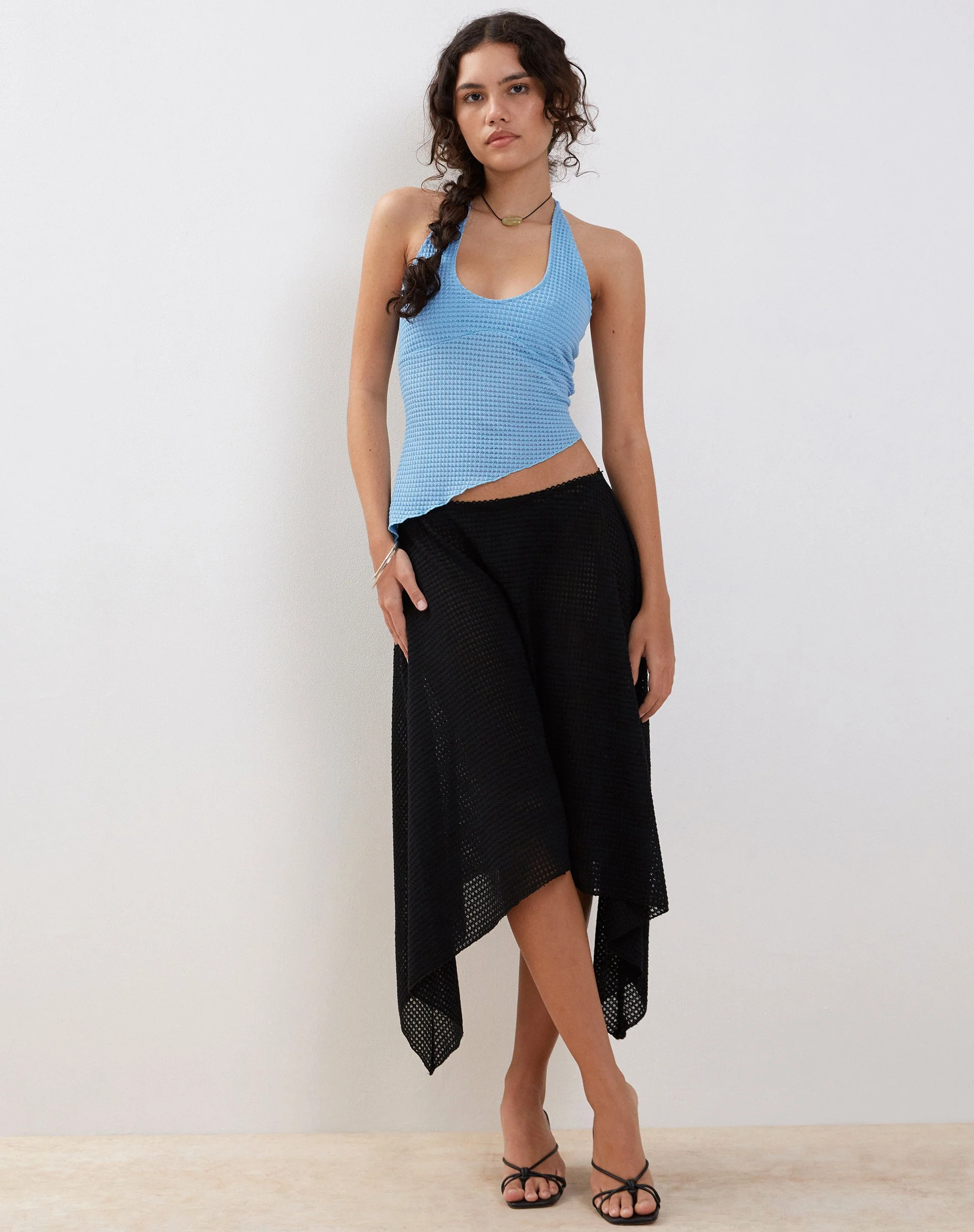 Oceane Halterneck Top in Blue Textured Crochet - Image 4