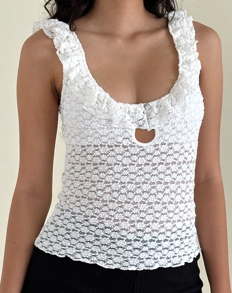 Olaya Frill Edge Top in Krisan Lace White - Image 2