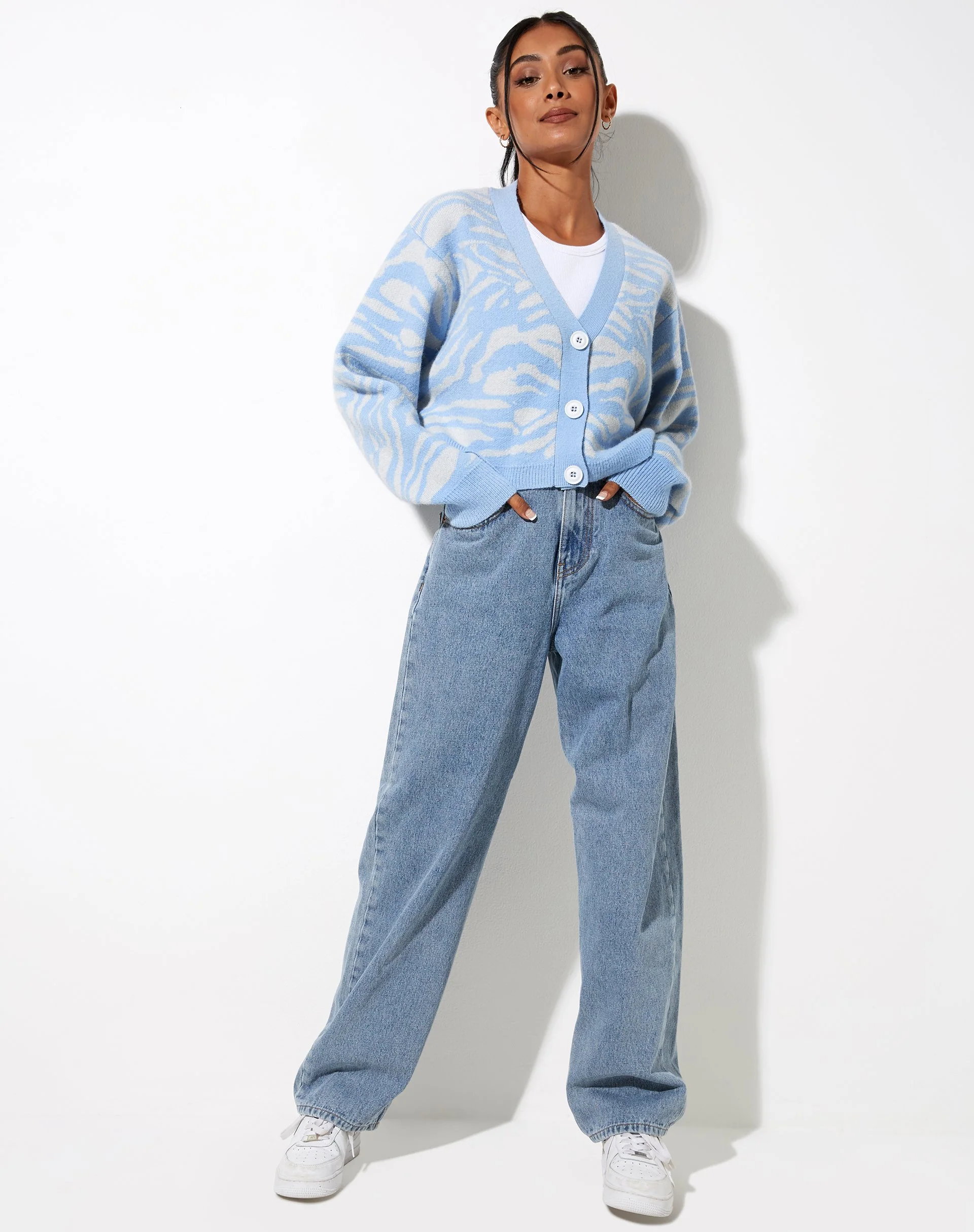 Olina Cropped Cardi in Zebra Blue Grey - Image 4