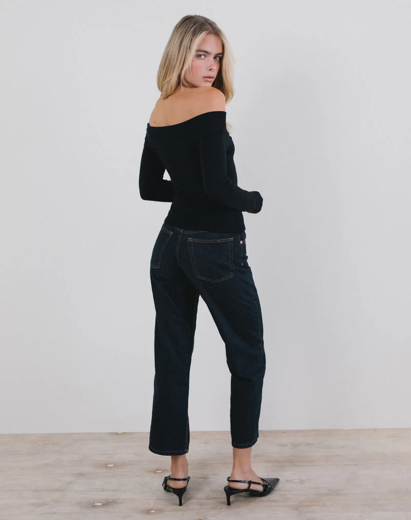 Orianne Bardot Top in Knit Black with Satin Bow - Image 3
