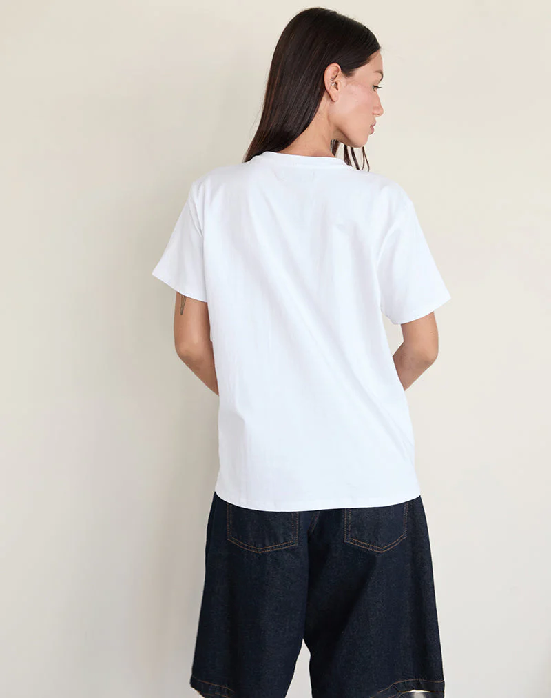 Oversize Basic Tee in White with Gemini Motel Pet Print - Image 4