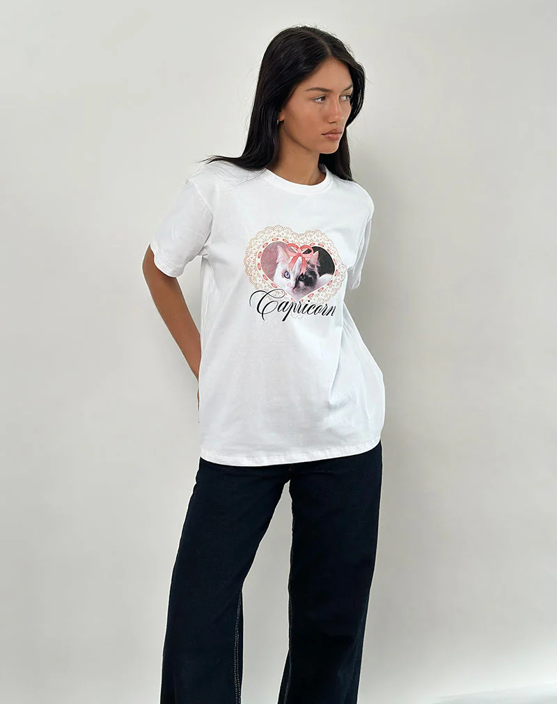 Oversize Basic Tee in White with Capricorn Motel Pet Print - Image 5