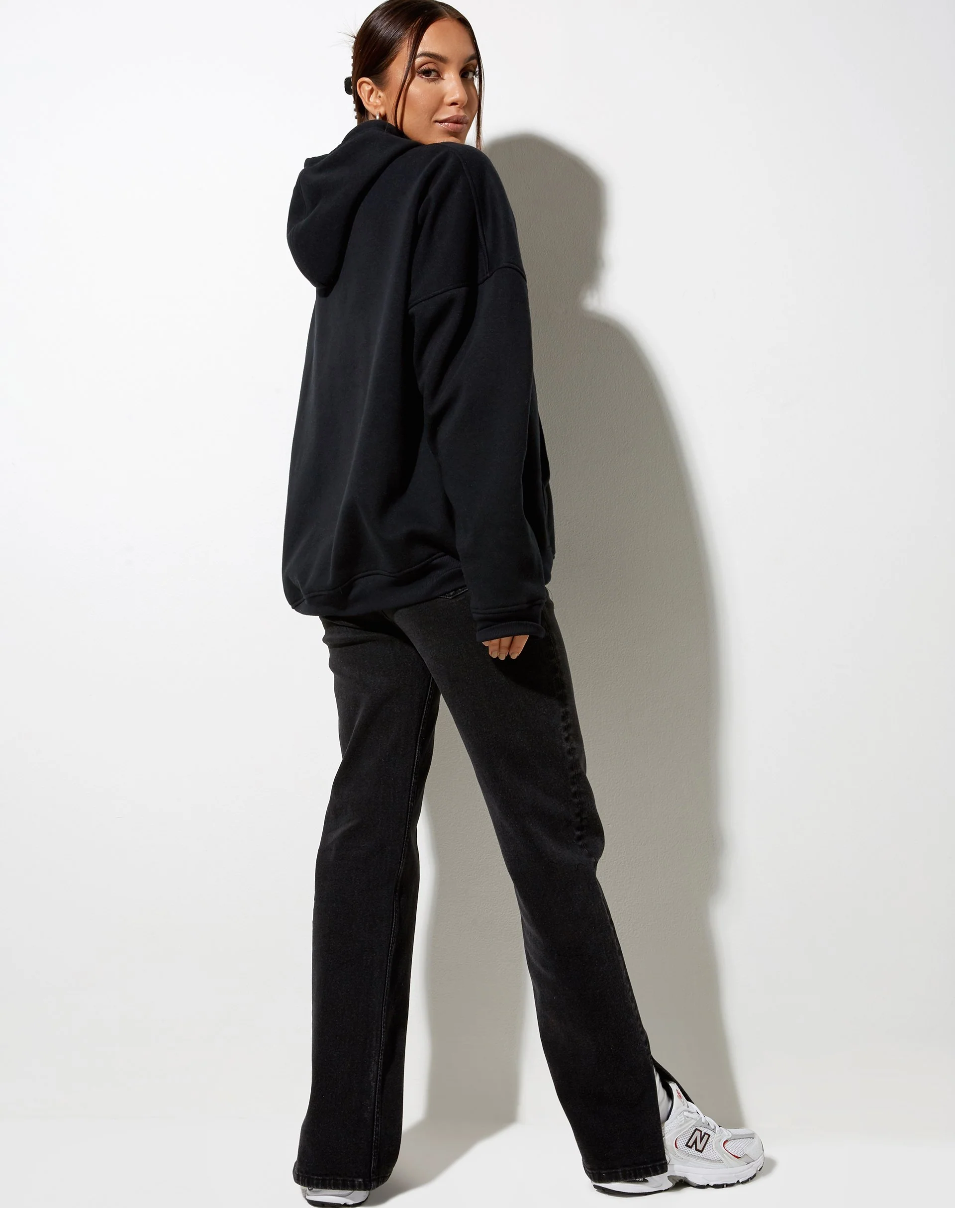 Oversize Hoodie in Black 'Angel Energy' Light Red Embro - Image 4