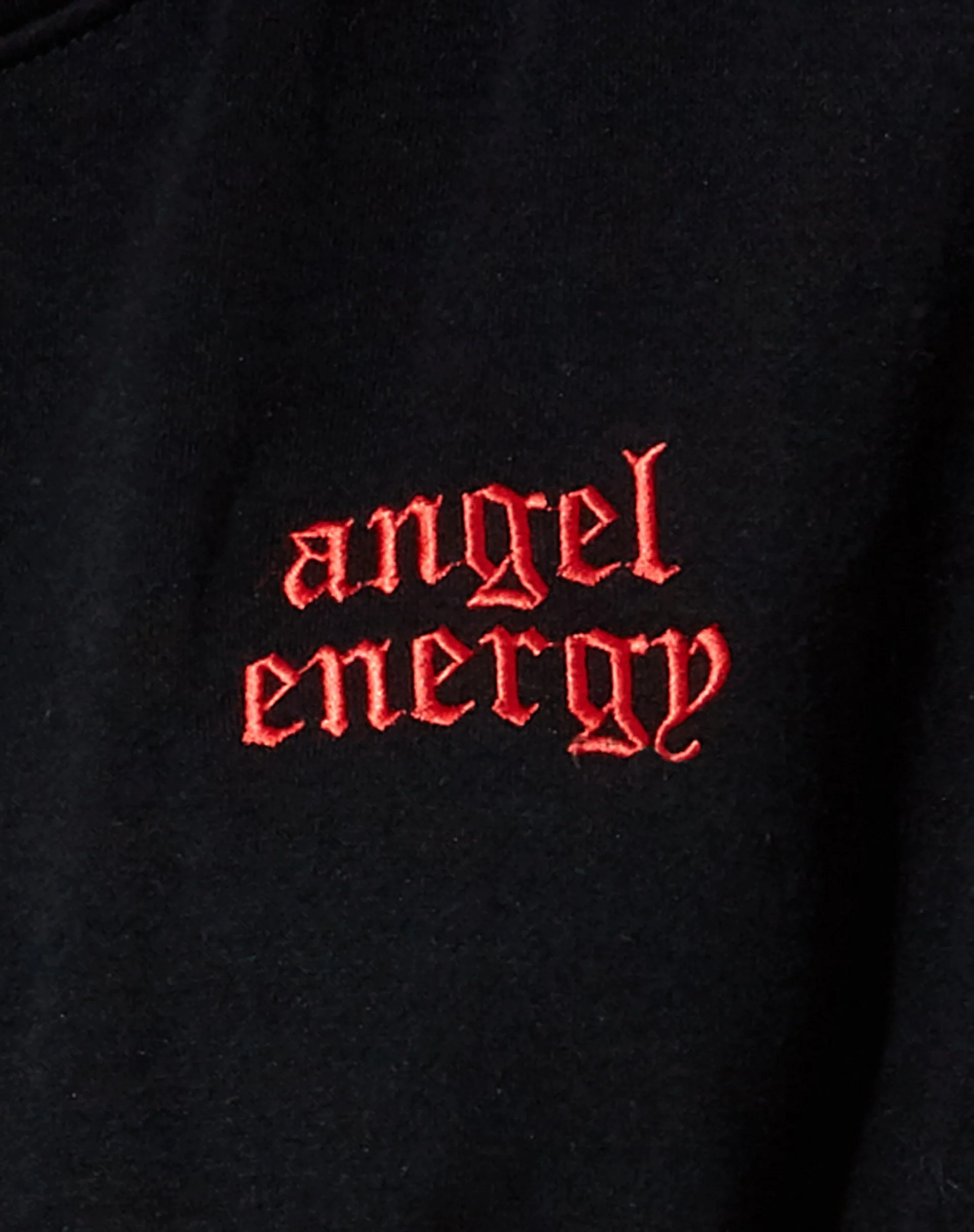 Oversize Hoodie in Black 'Angel Energy' Light Red Embro - Image 5