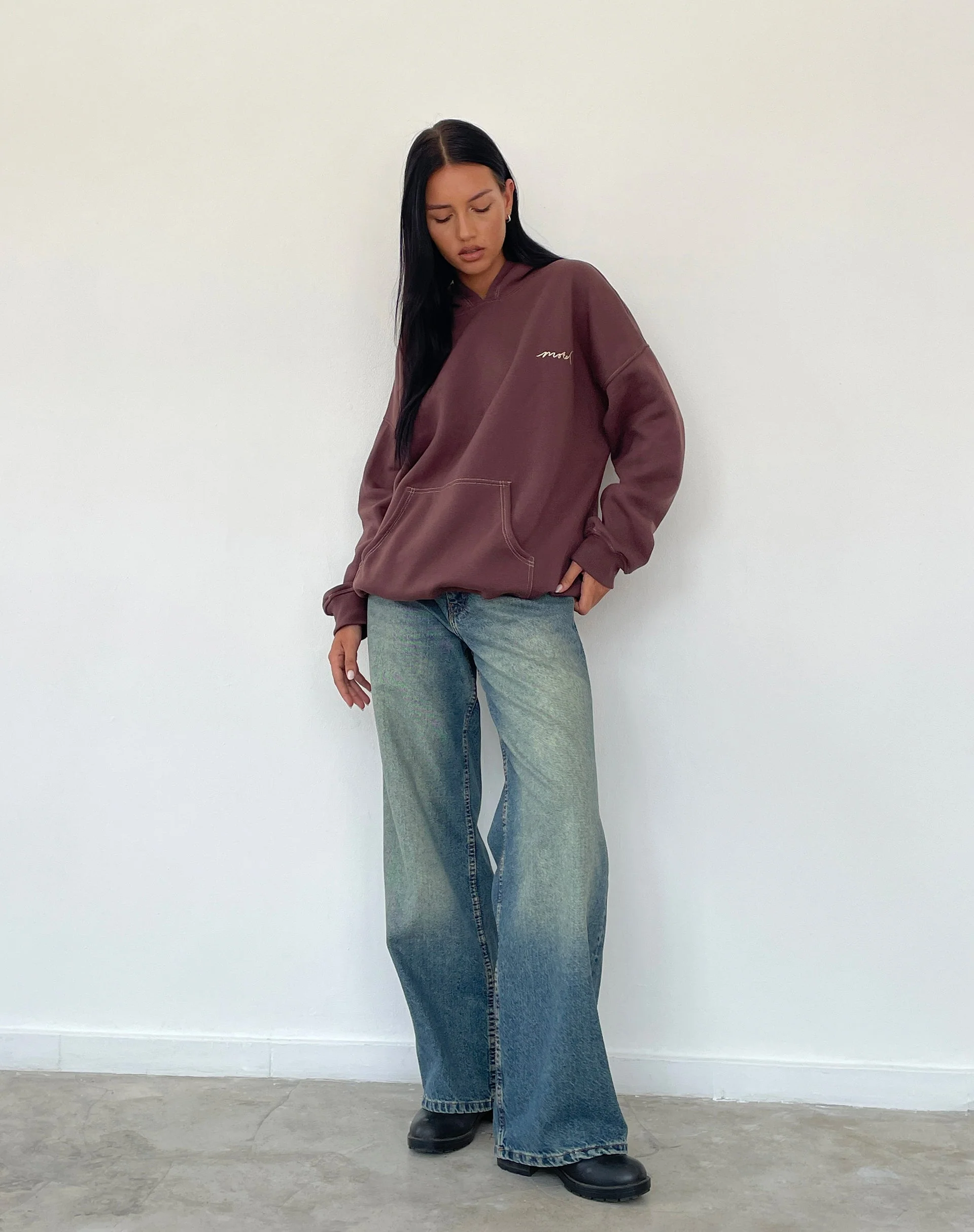Oversize Hoodie in Deep Mahogany with Motel Scribble Embroidery - Image 5