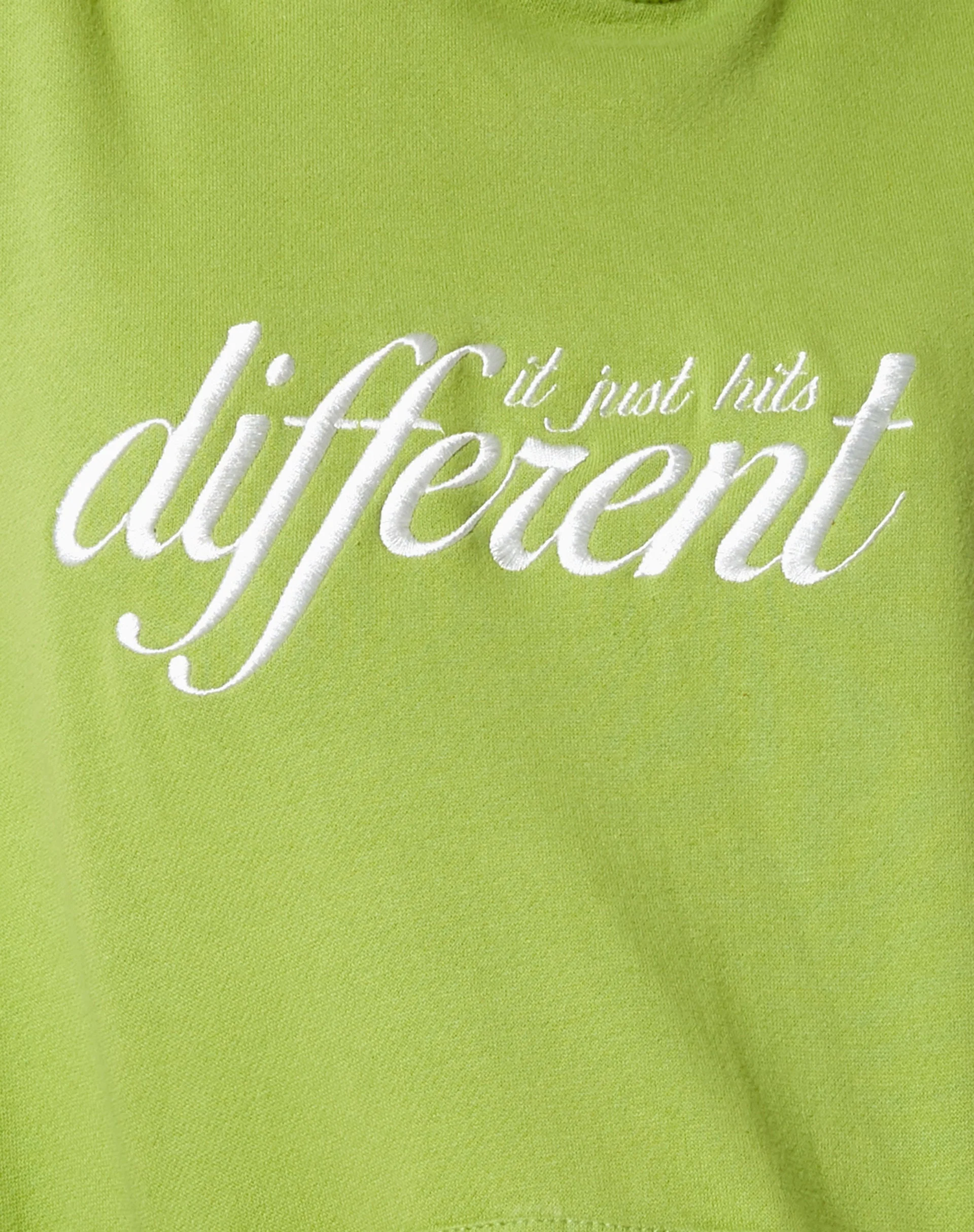 Oversize Hoodie in Leaf Green Different Embro White - Image 7