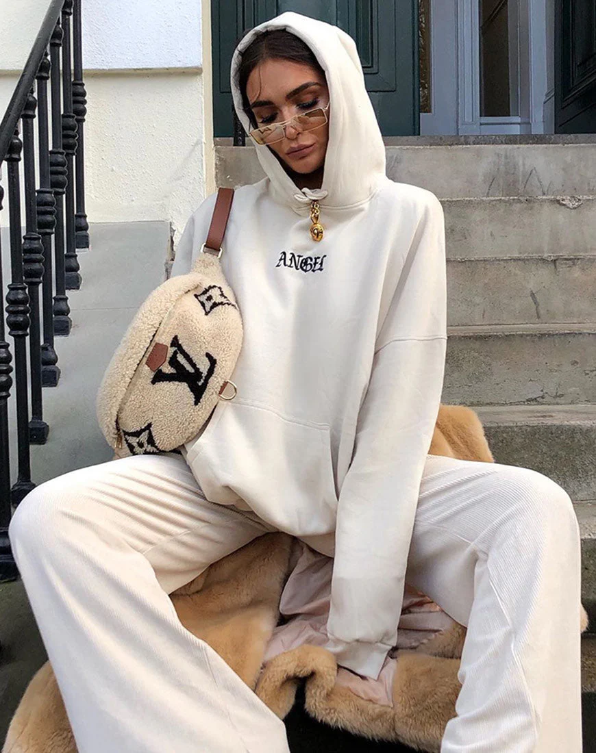 Oversize Hoody in Stone with Angel Embro - Image 5