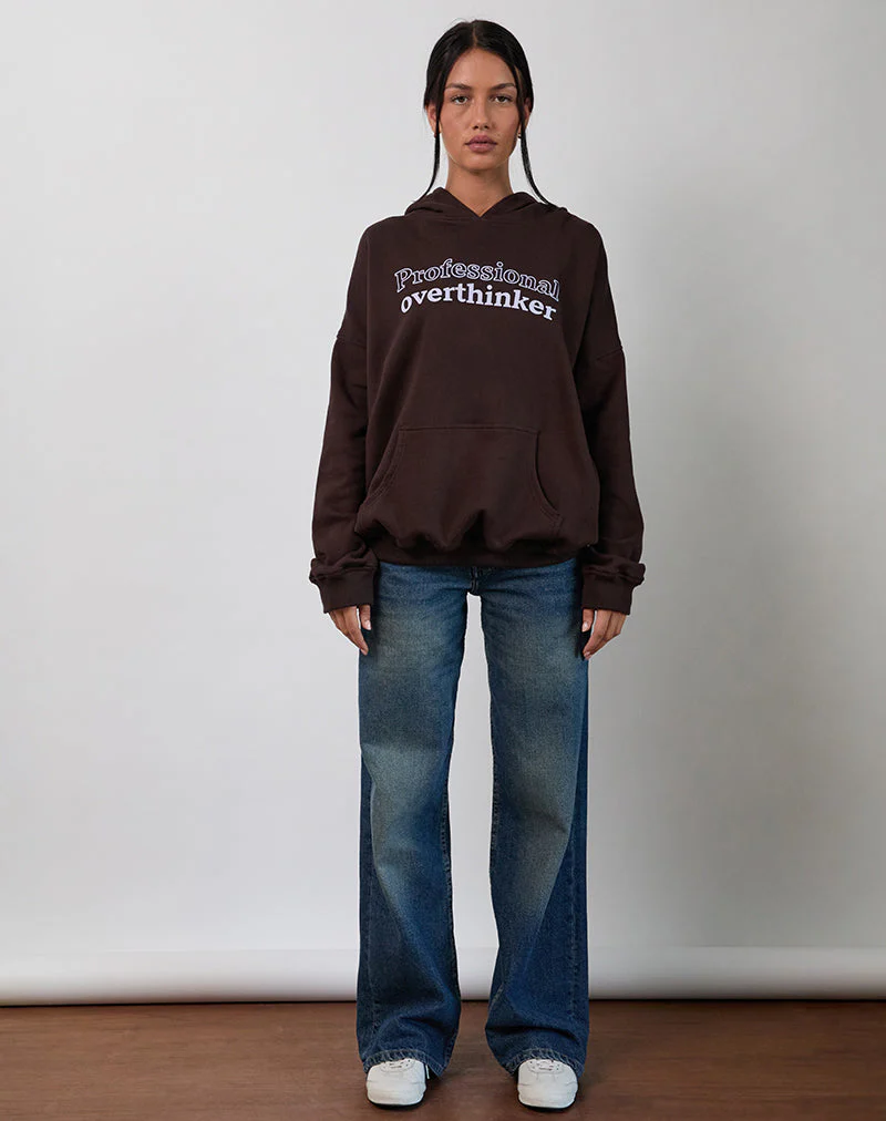 Oversized Hoodie in Bitter Chocolate with Overthinker Print - Image 2