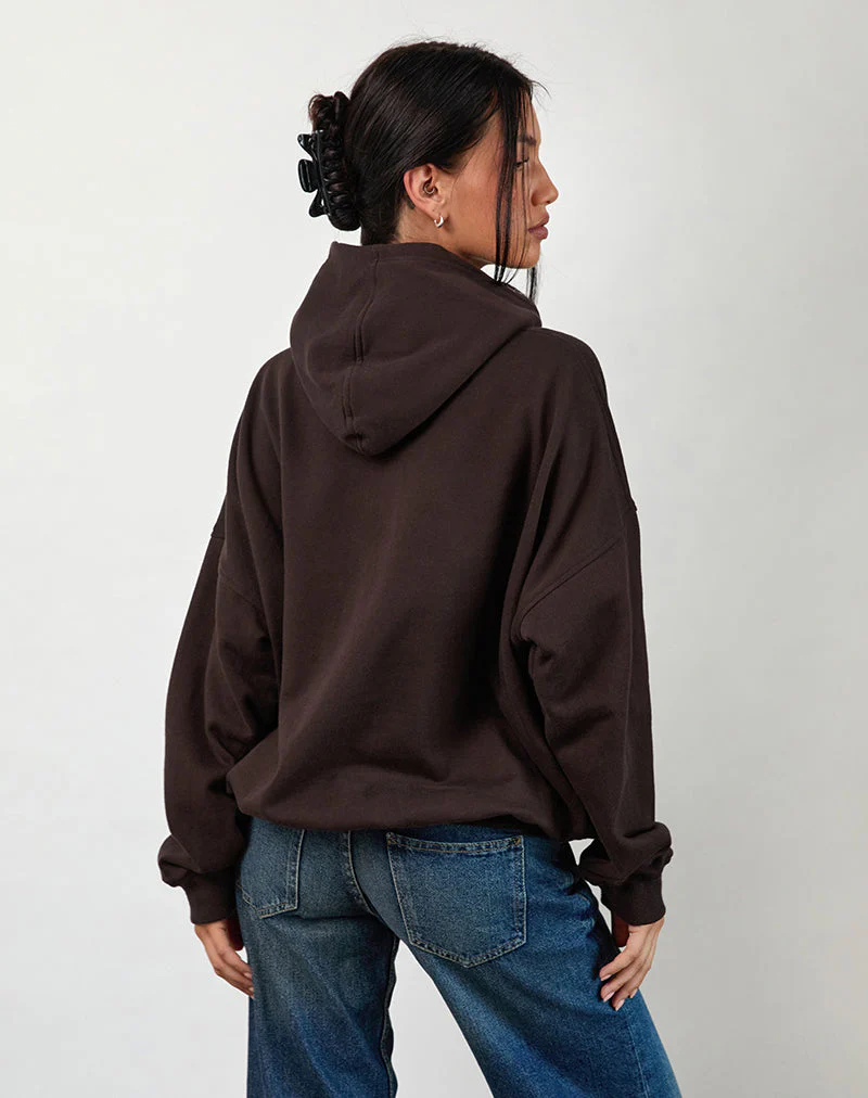 Oversized Hoodie in Bitter Chocolate with Overthinker Print - Image 3