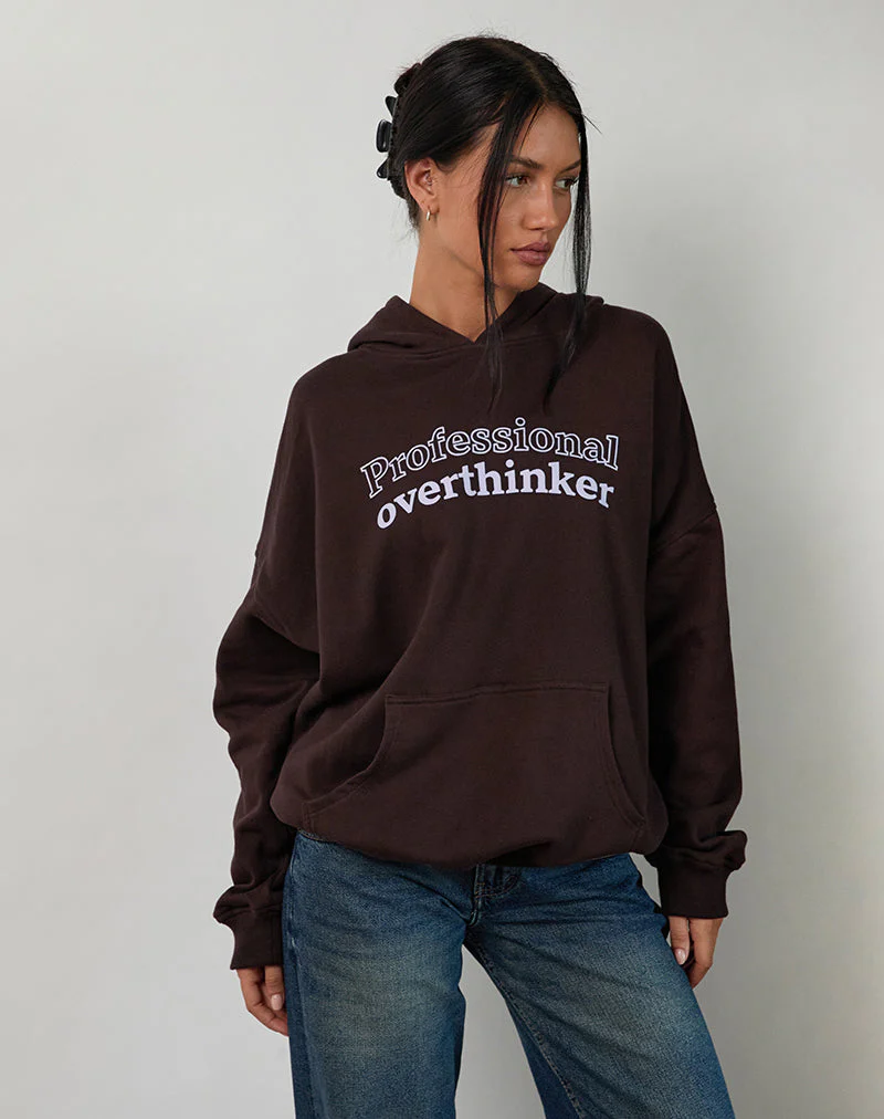 Oversized Hoodie in Bitter Chocolate with Overthinker Print - Image 4