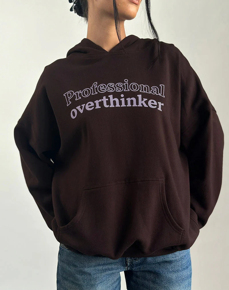 Oversized Hoodie in Bitter Chocolate with Overthinker Print - Image 5