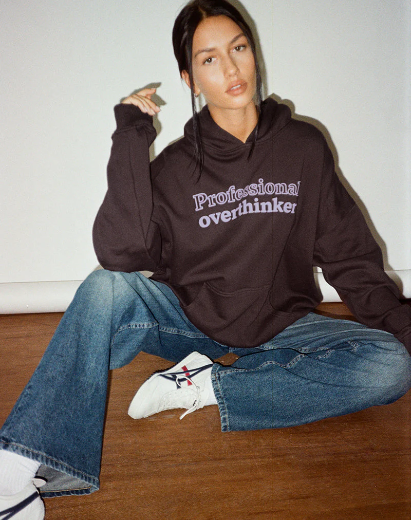 Oversized Hoodie in Bitter Chocolate with Overthinker Print - Image 6