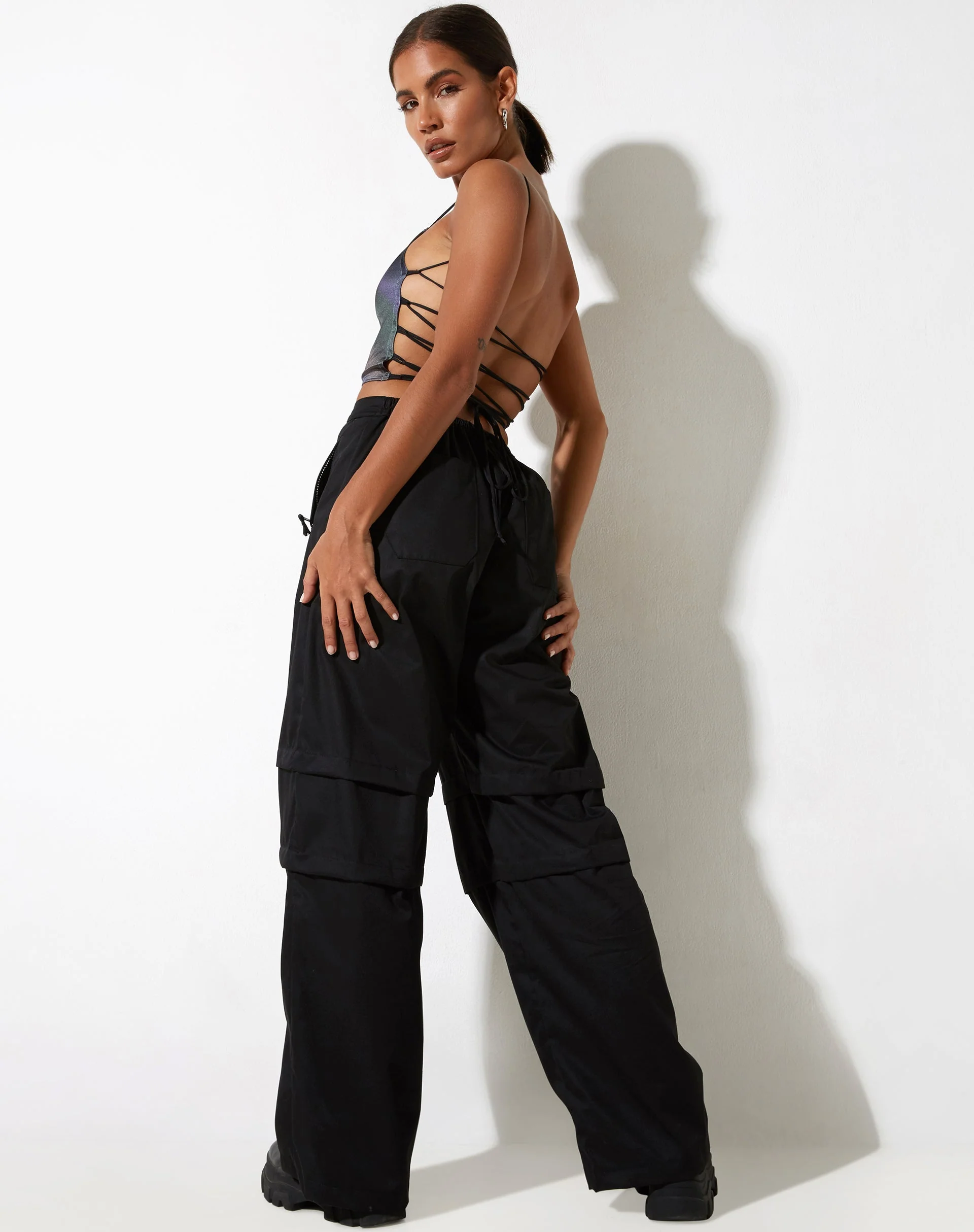 Ozka Crop Top in Satin Petrol Ombre - Image 7