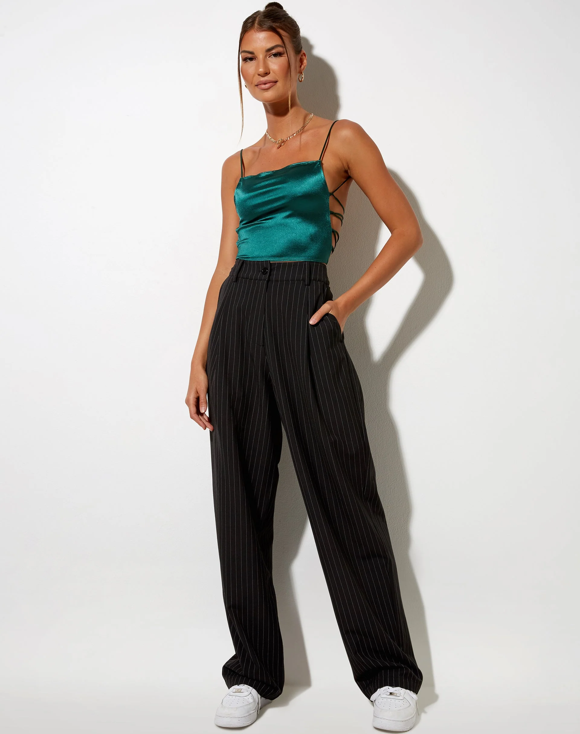Ozka Crop Top in Satin Forest Green - Image 3