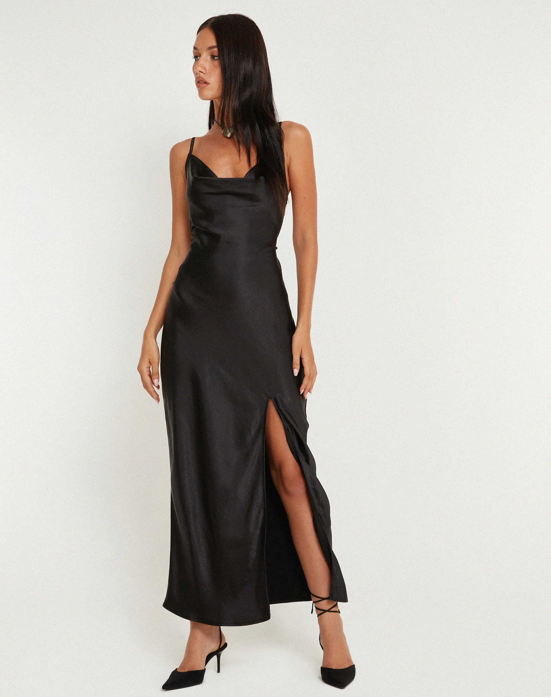 Padilla Maxi Dress in Satin Black - Image 3