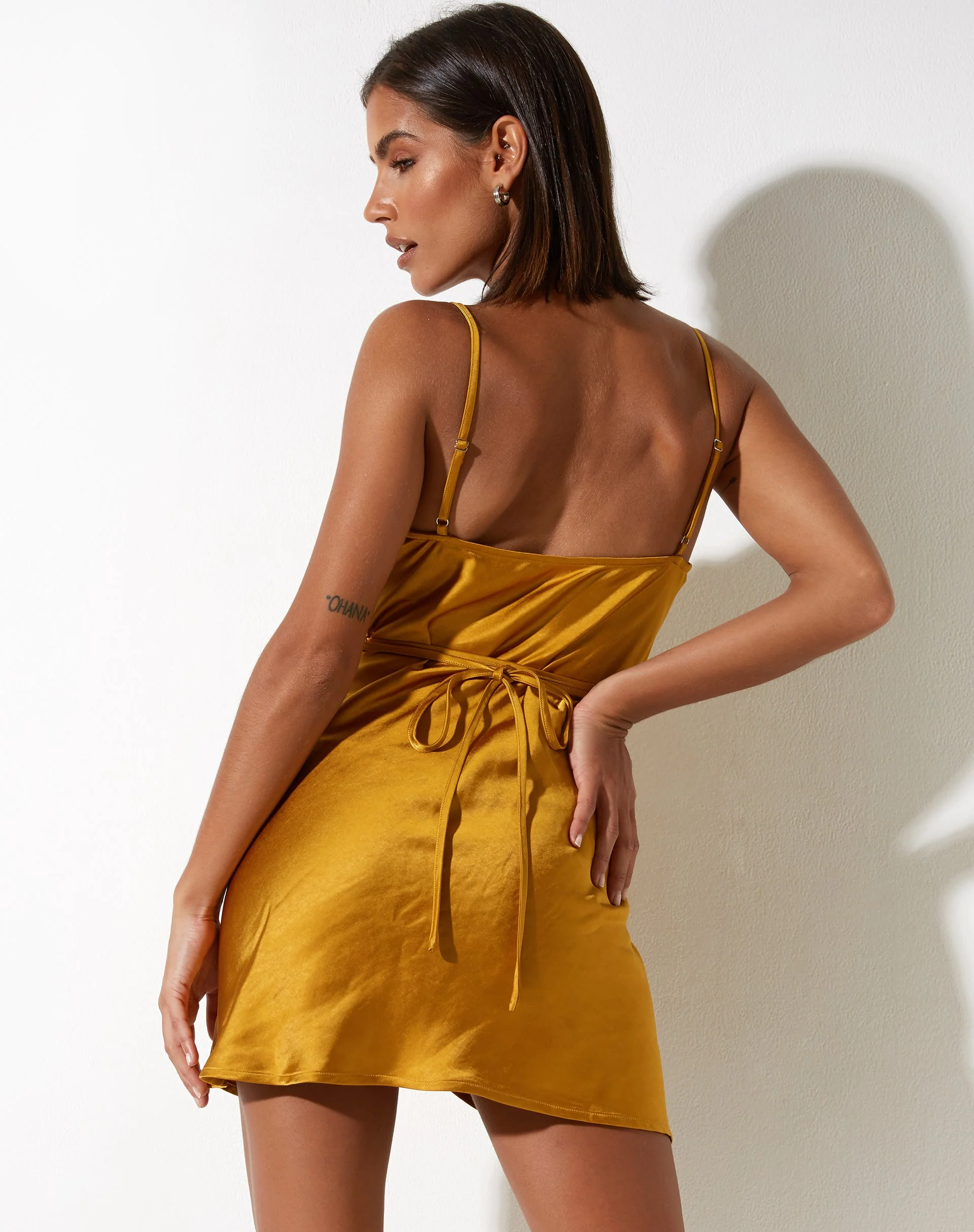 Paiva Slip Dress in Satin Mustard - Image 5