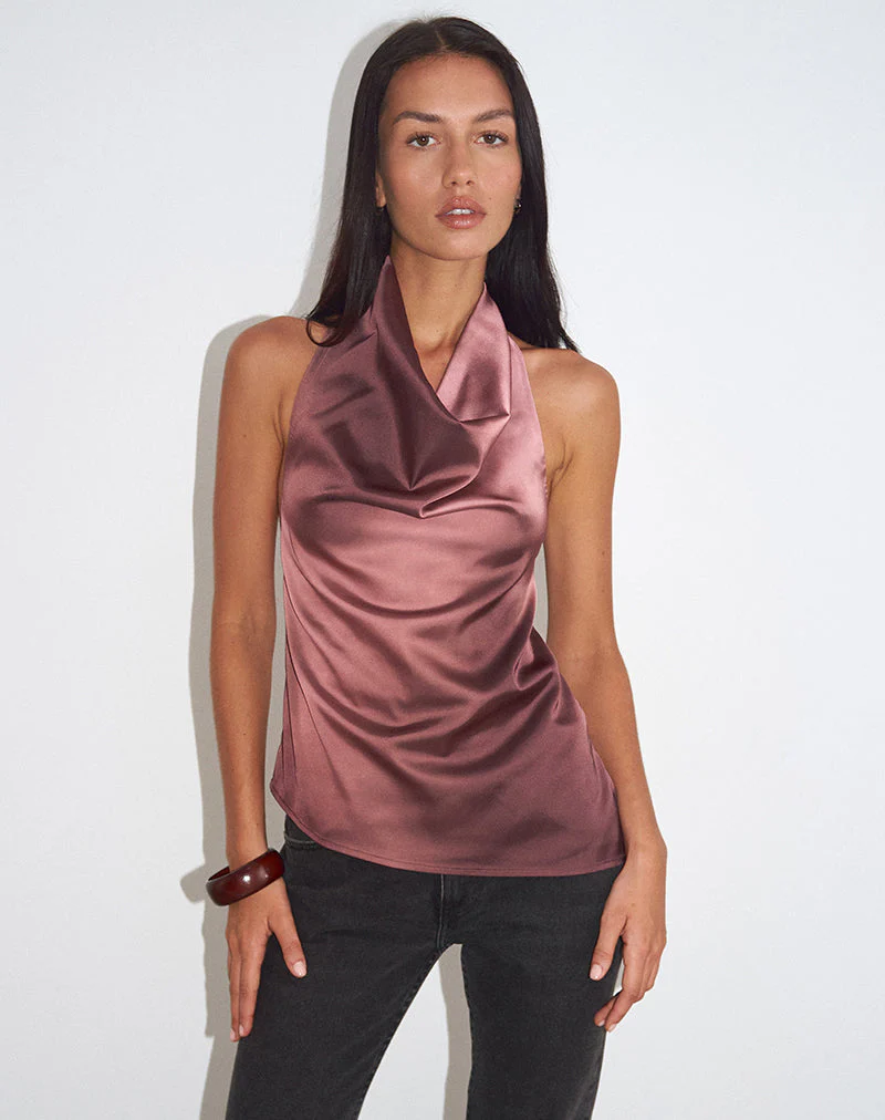 Palawa Asymmetrical Hem Top in Watercolour Maroon - Image 2