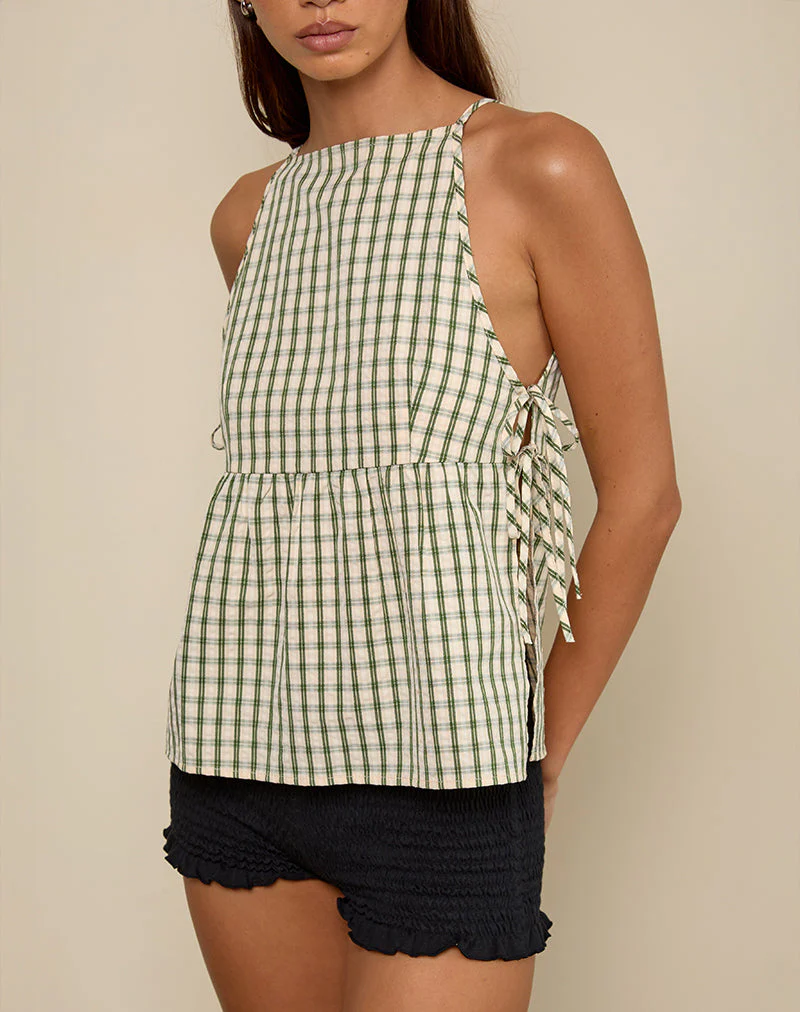 Palsi Tie Side Top in Green Check - Image 2