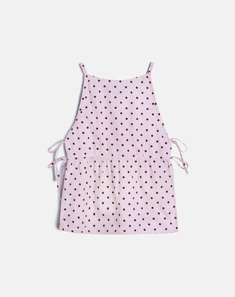 Palsi Tie Side Top in Pink with Medium Polka Red - Image 4
