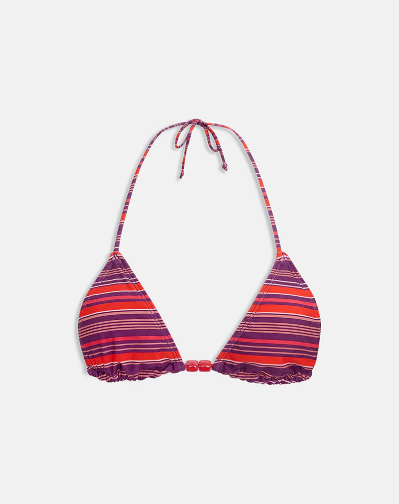 Pami Bikini Top in Purple and Red Radiant Lines with Beads - Image 6