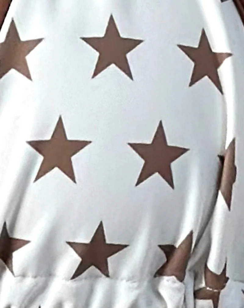Pami Bikini Top in White and Brown Star Print with Contrast Binding - Image 6