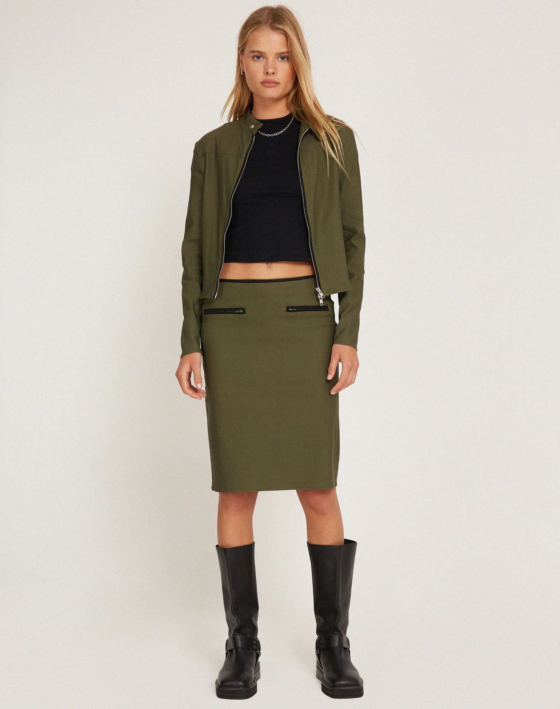 Pandu Midi Skirt in Tailoring Army Green - Image 5