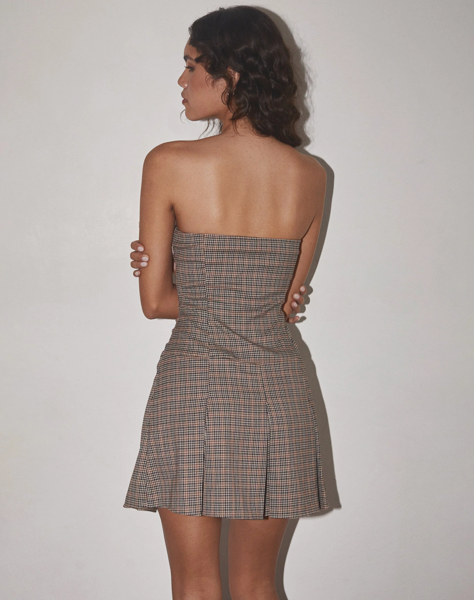 Panola Mini Dress in Micro Check Brown - Image 5