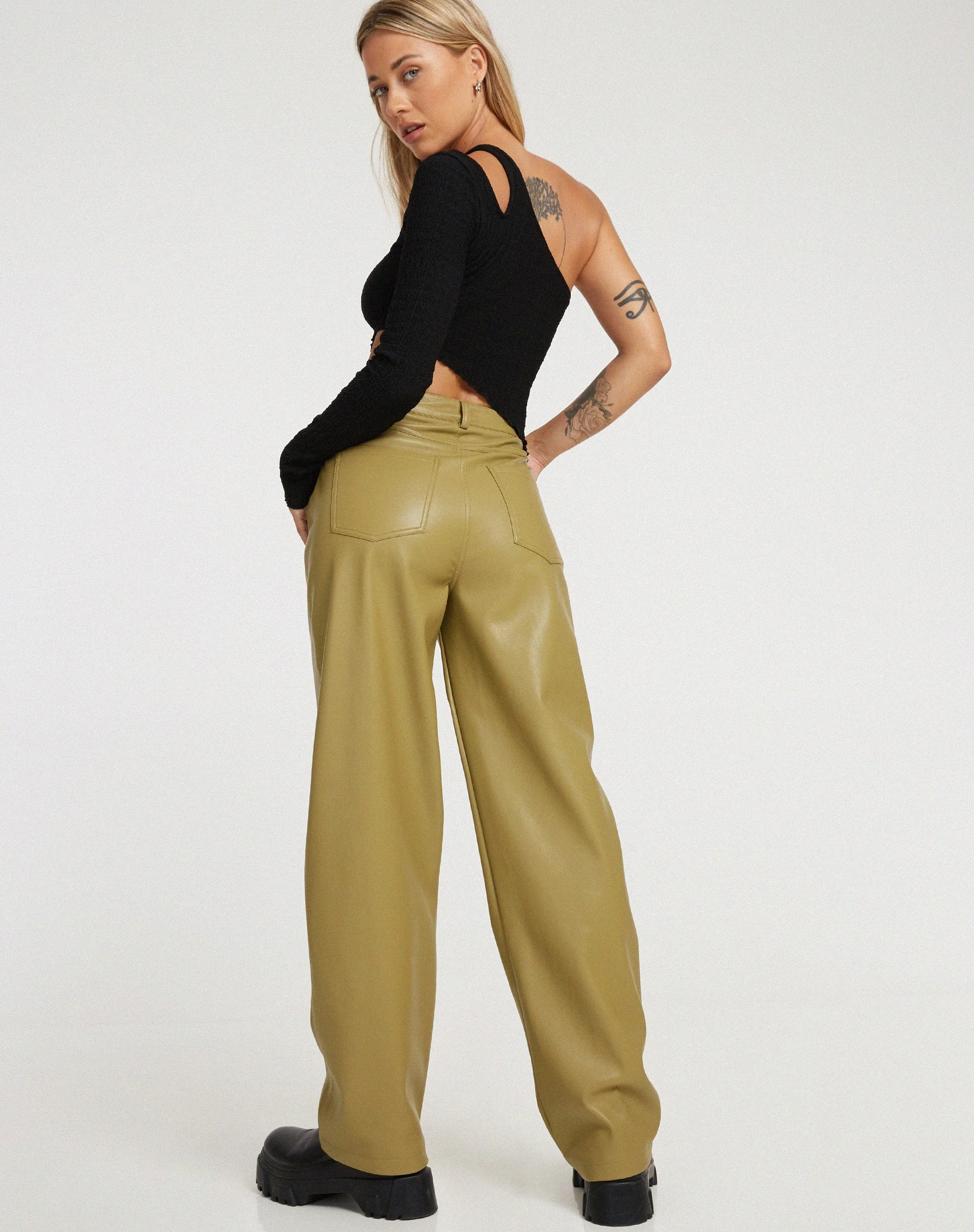 Parallel Trouser in PU Leaf Green - Image 3