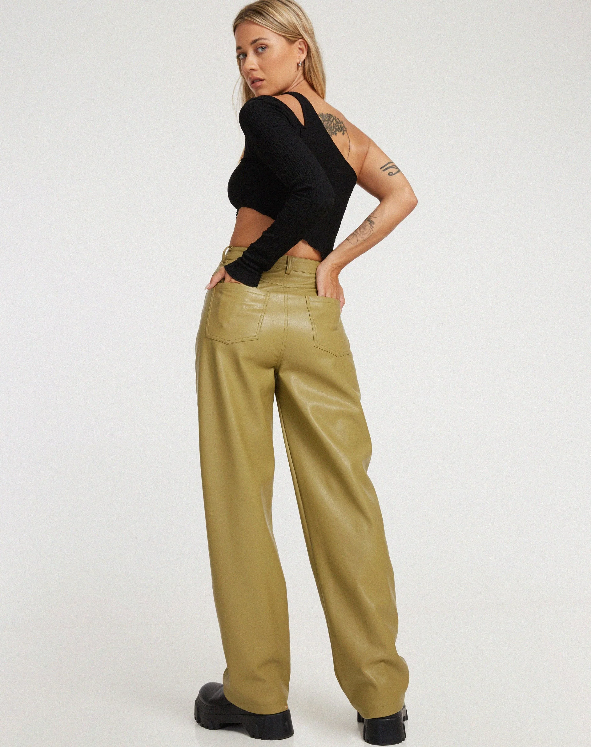 Parallel Trouser in PU Leaf Green - Image 5