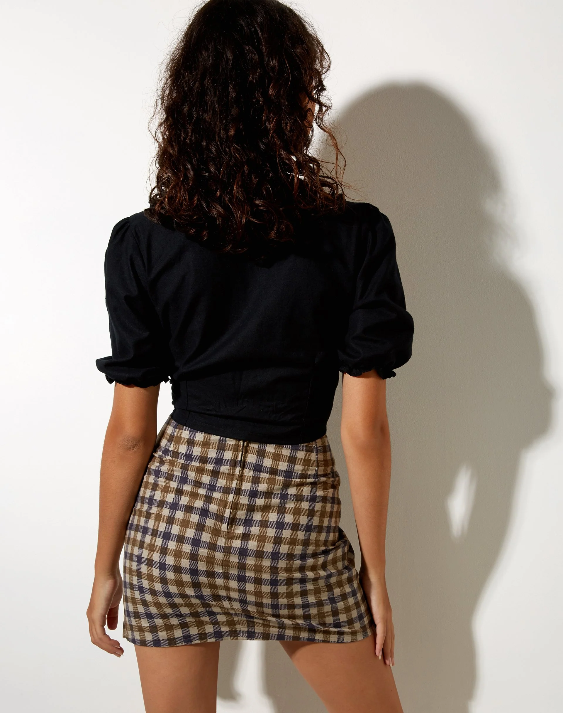 Pelmy Mini Skirt in 40's Check Tan - Image 2