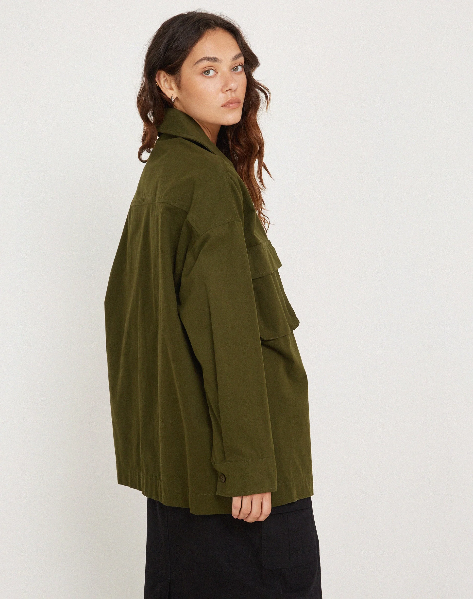 Phlox Oversized Shirt in Dark Olive - Image 3