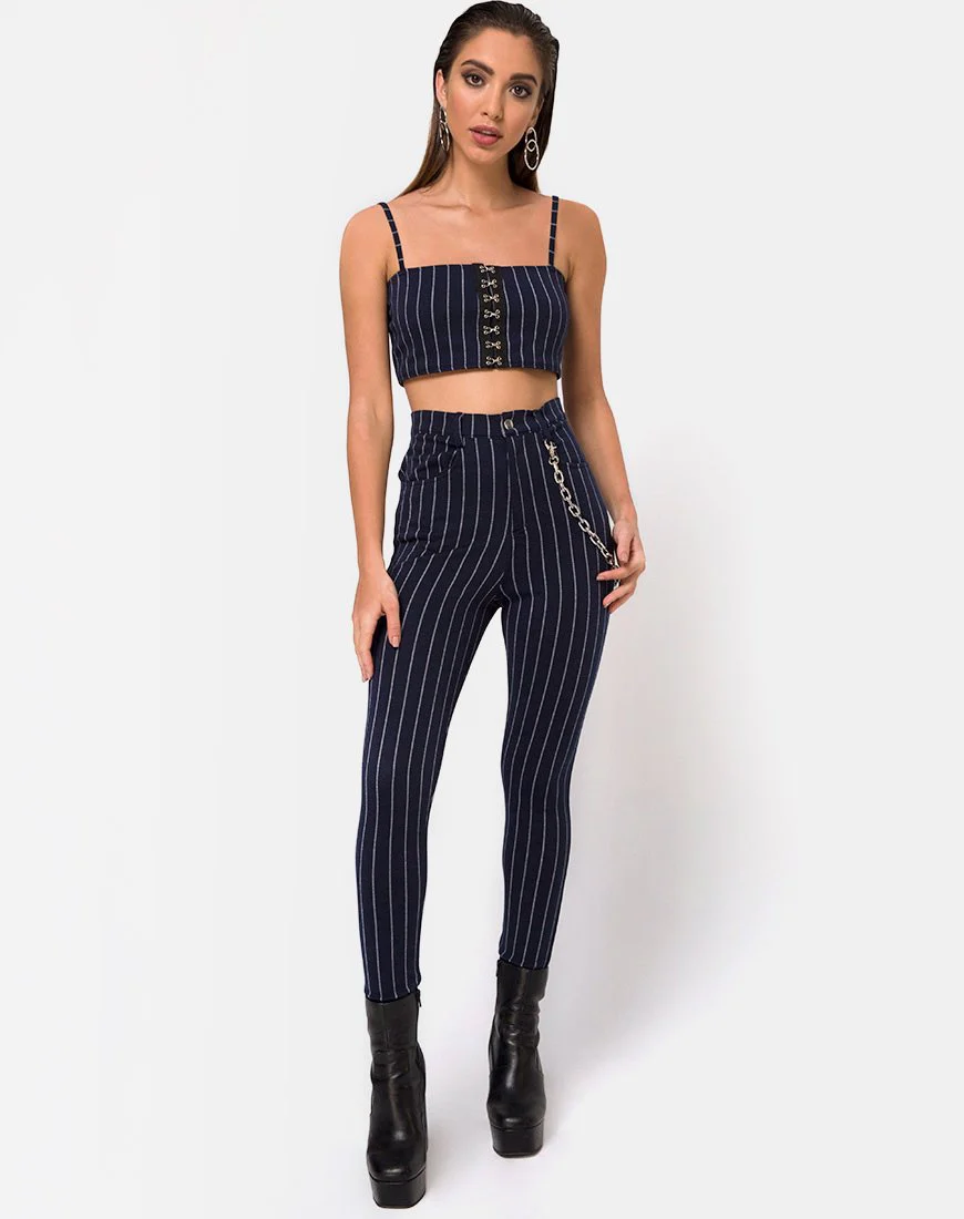 Pin Pants in Navy Pinstriped - Image 3
