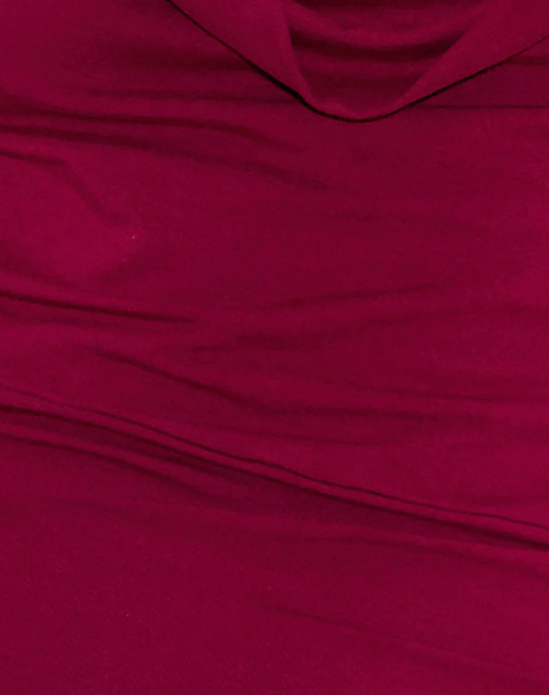 Pramita Plunge Mini Dress in Jersey Burgundy - Image 6