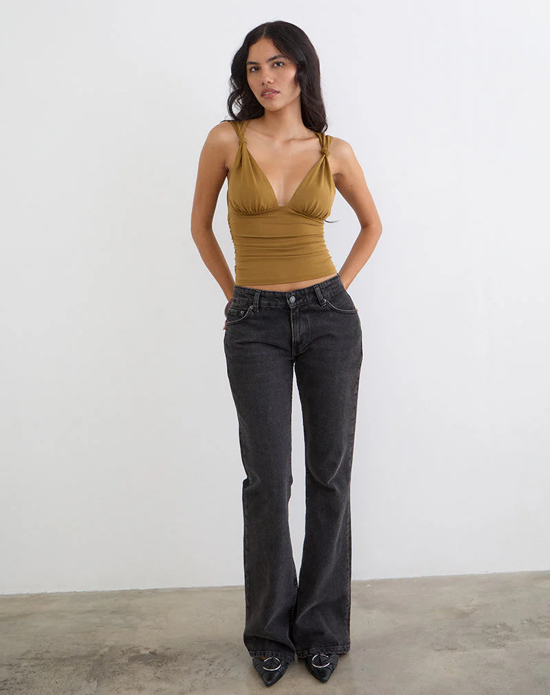 Priska Knotted Top in Cupro Dark Yellow - Image 5