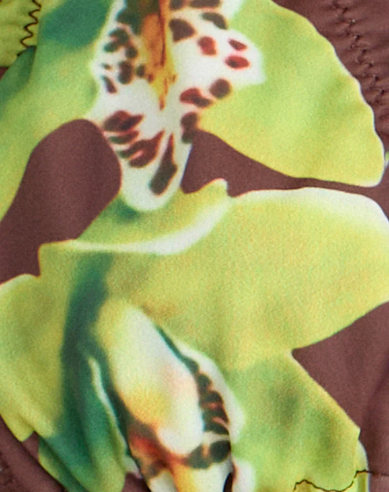 Pumyla Bikini Top in Brown with Green Dendrobium Flower - Image 7